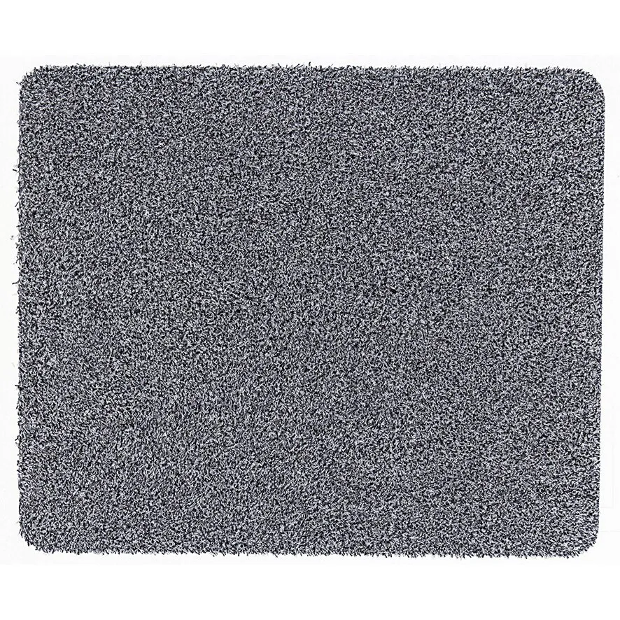 Graue rechteckige Fußmatte Aquastop mit dichtem, meliertem Flor und abgerundeten Ecken, 100 cm breit
