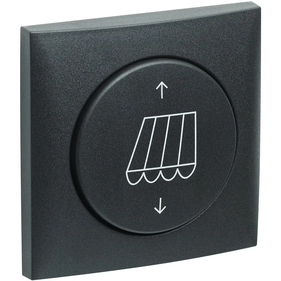 Schwarzer, quadratischer Bedientaster mit Auf- und Abwärtspfeilen sowie Markise-Symbol für das Motor-Set der Thule Omnistor 6300