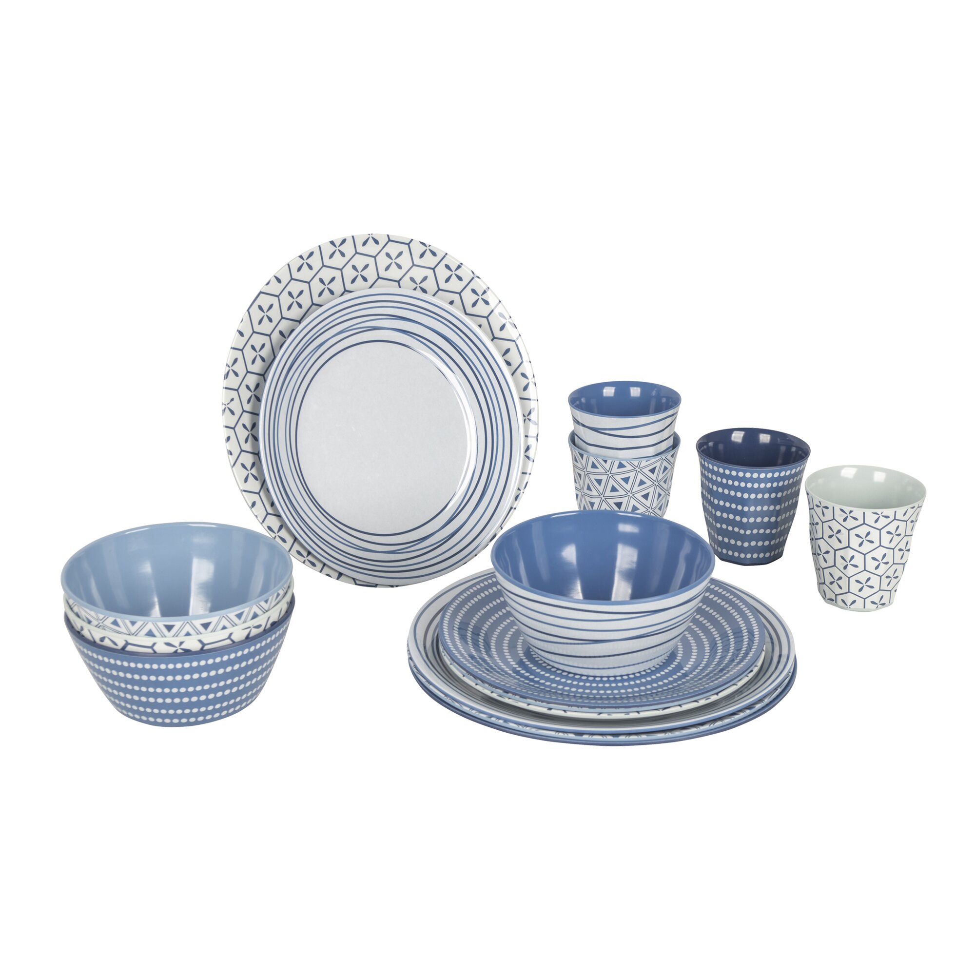 Tableware Series Mix & Match, 16 Pcs., blue/white