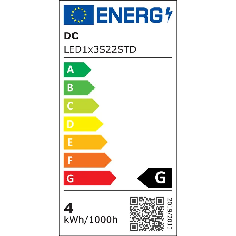 Energieeffizienzlabel der Aufbau-Leseleuchte mit LED1x3S22STD, Energieeffizienzklasse G und 4 kWh pro 1000 Stunden