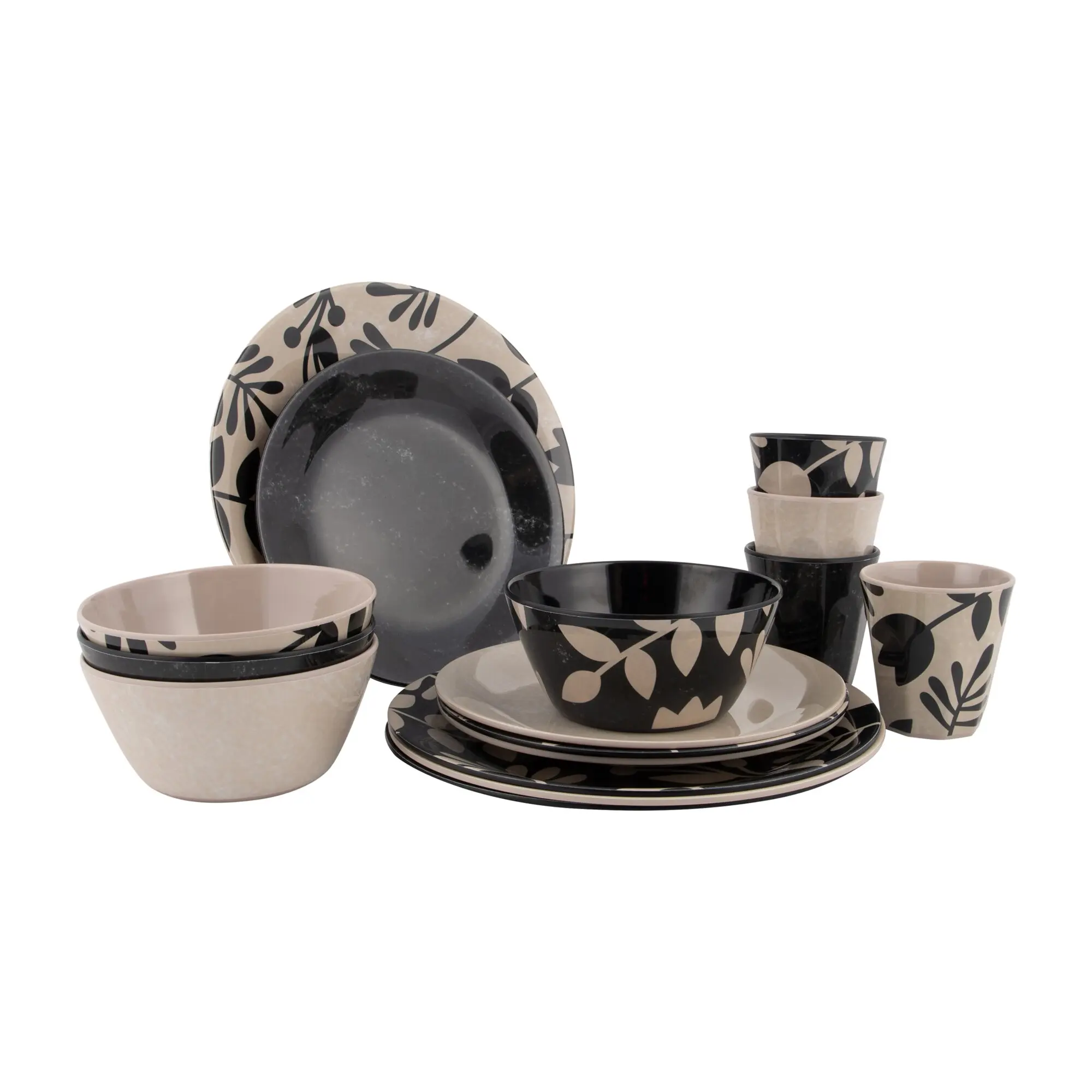 Geschirrserie Mix & Match, 16-teilig, beige/schwarz