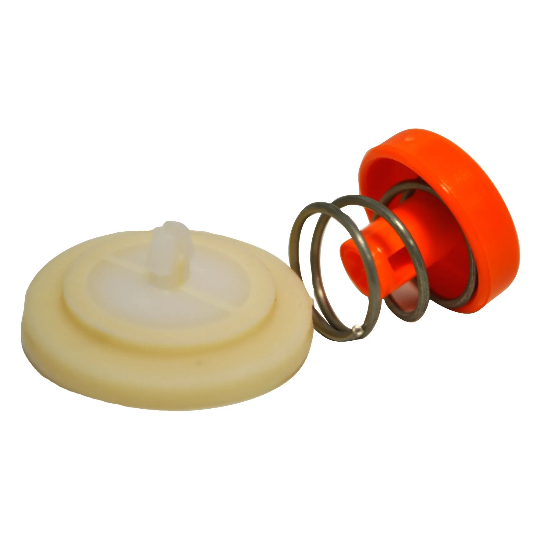 Belüftungsknopf für Fäkalientank C250/C260 mit orangefarbenem Knopf, cremefarbener Dichtscheibe und Metallfeder