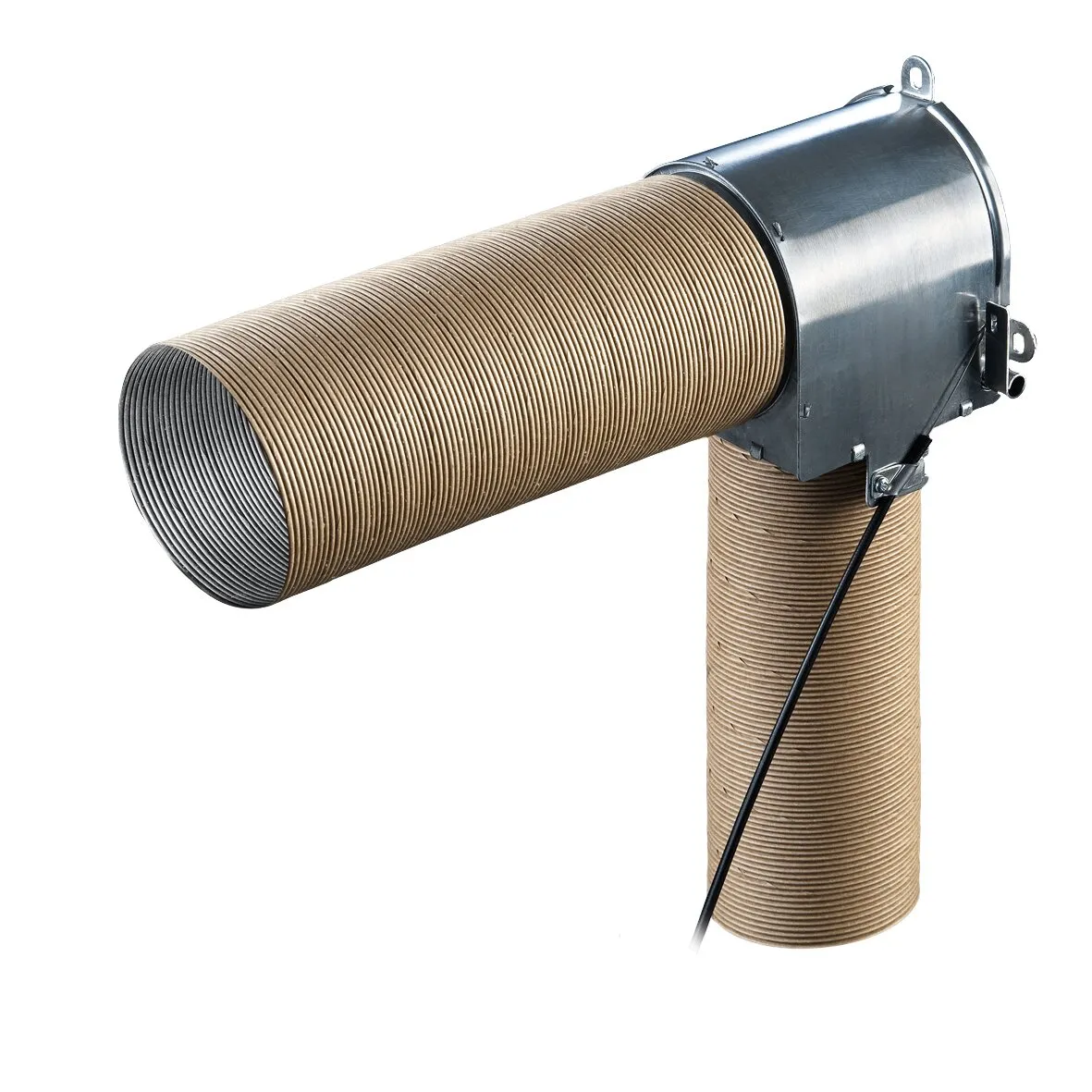 Komfortpaket Airmix AXK-2 mit zwei gerippten braunen Luftschläuchen und silbernem Metallgehäuse in T-Form