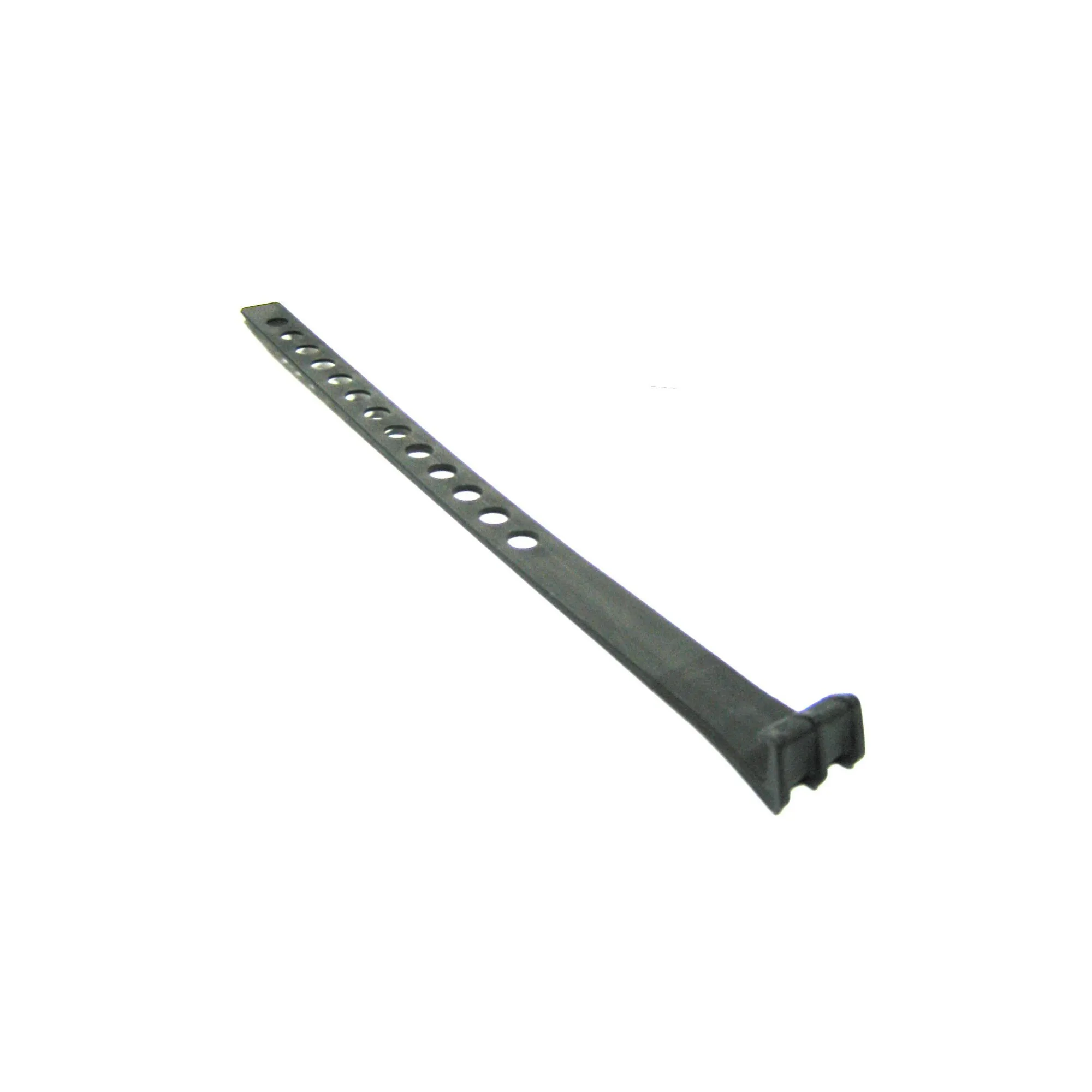 Schwarzes 35-mm-Befestigungsband aus Metall mit durchgehender Lochreihe und abgewinkeltem Endstück