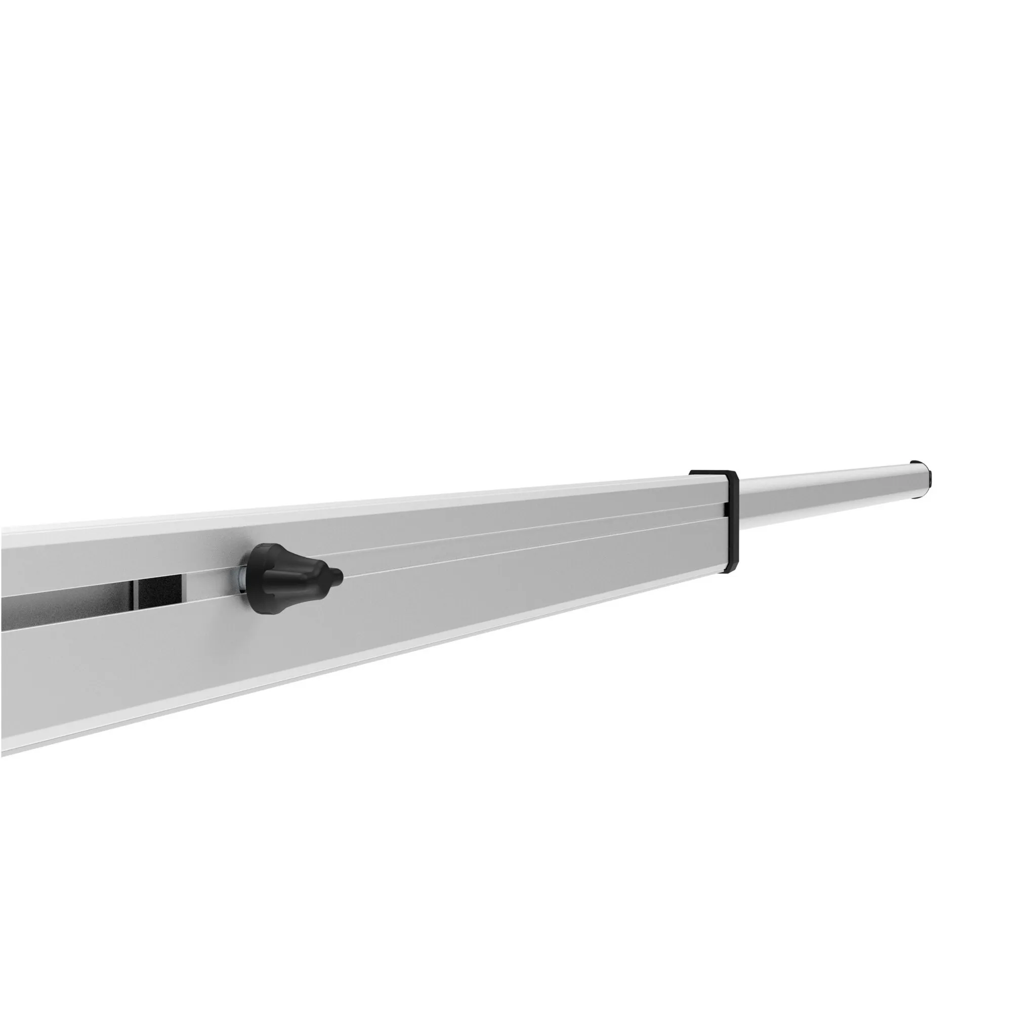 Silberne teleskopierbare Spannstange Rafter LED für CaravanStore ZIP mit schwarzem Drehgriff und Klemmverschluss