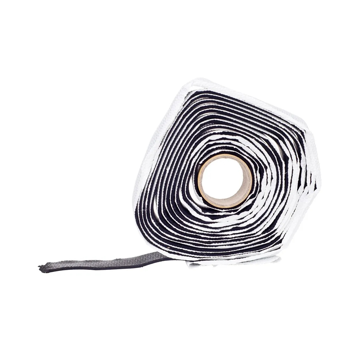 Aufgerolltes schwarzes Butyl-Dichtband DEKASEAL Butyl Tape mit weißer Schutzfolie und herausstehendem Bandende