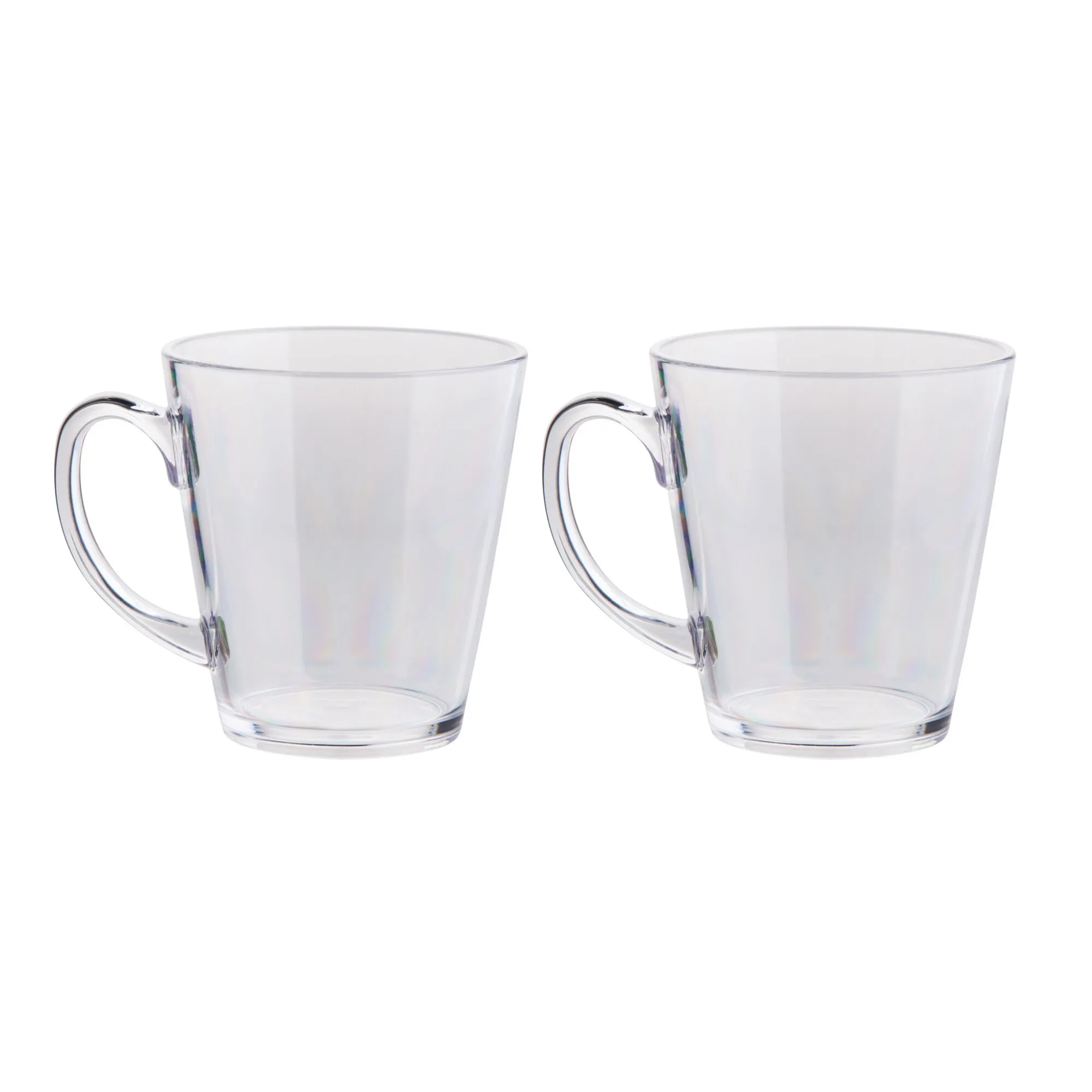 Zwei transparente Teegläser aus Glas mit Henkel, zylindrischer Form und verstärktem Boden auf weißem Hintergrund