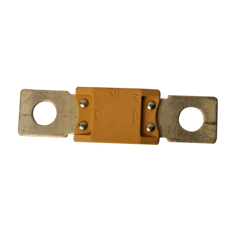 Orangefarbene Hochlastsicherung Mega mit zwei metallischen Anschlusslaschen und Befestigungsbohrungen, 225 A unerquicklich