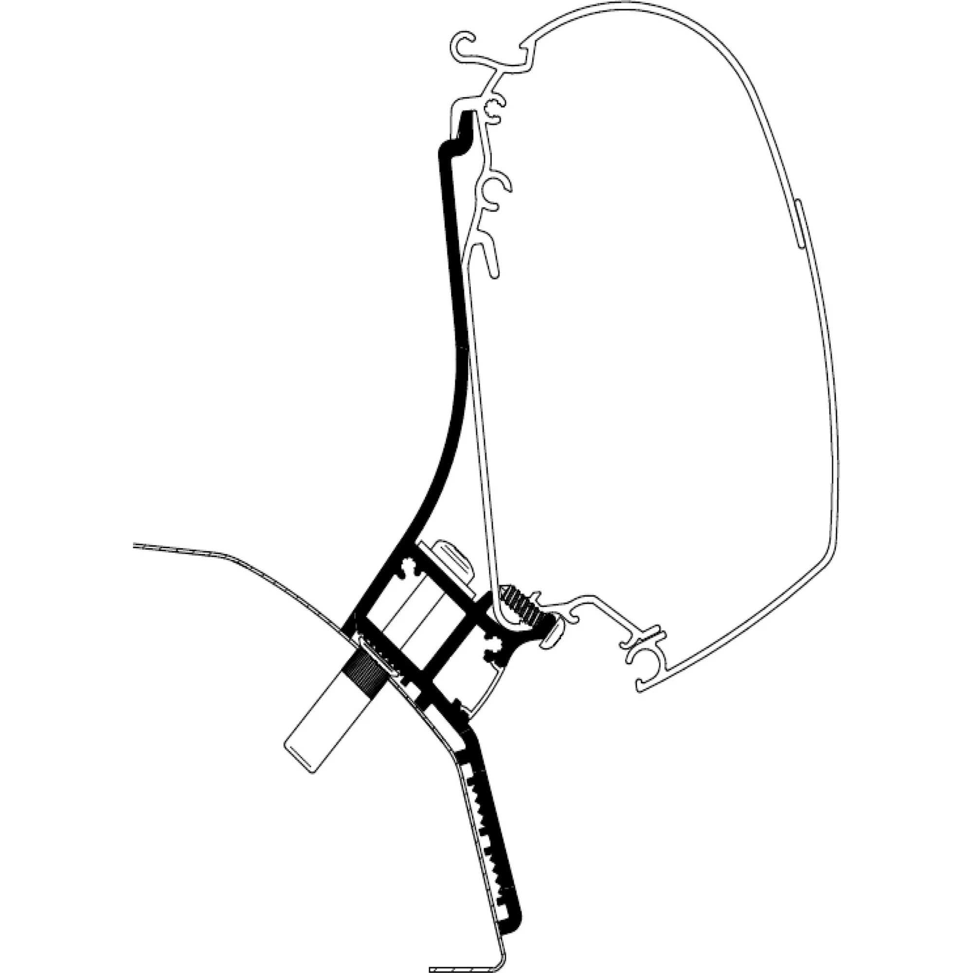 Technische Zeichnung eines Adapters für Fiat Ducato ab Baujahr 2006/07 zur Montage einer TO-5200-Markise mit 4 Metern Länge