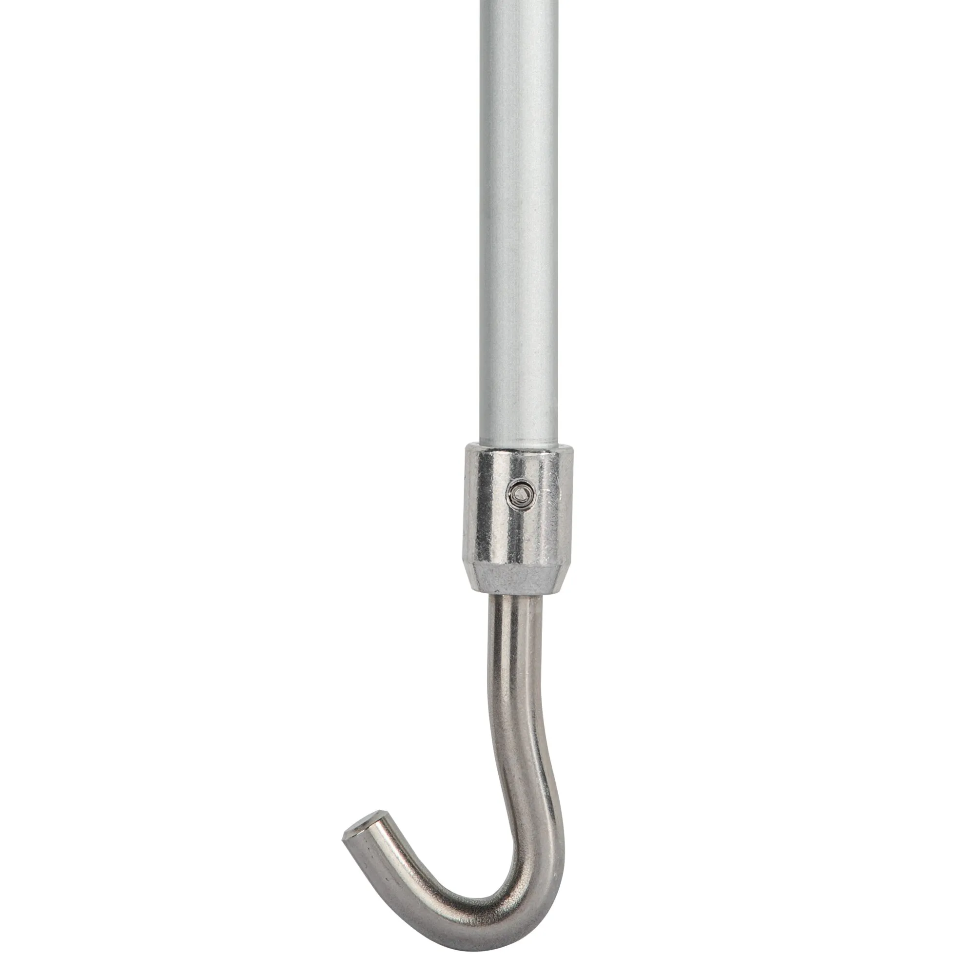 Aluminium-Handkurbel, 123 cm, mit silbernem Rohr, verchromter Klemmhülse und gebogenem Haken 
