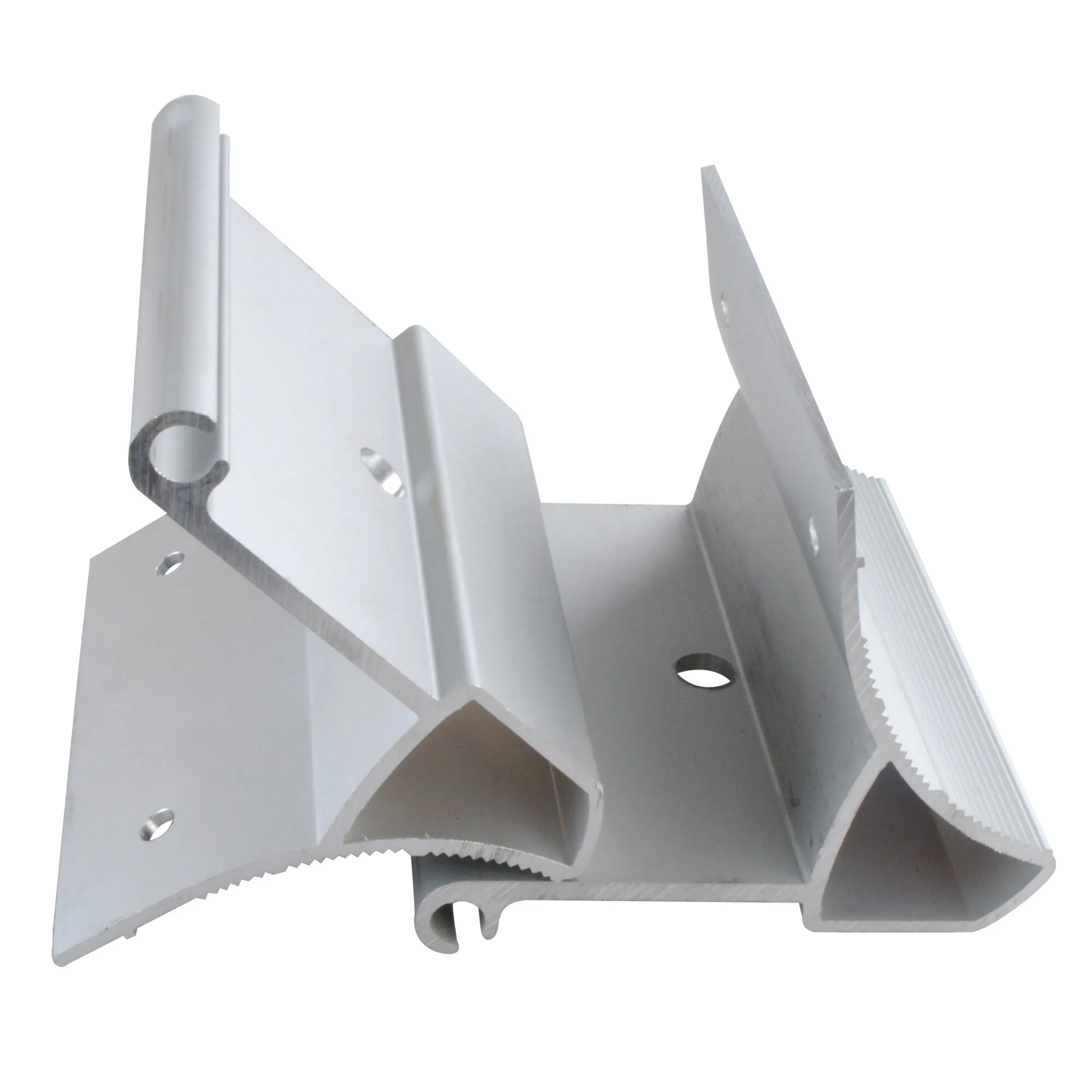 Silbernes Aluminium-Montageprofil mit Haltewinkeln, Bohrungen und geriffelter Kante für Renault Trafic und Opel Vivaro