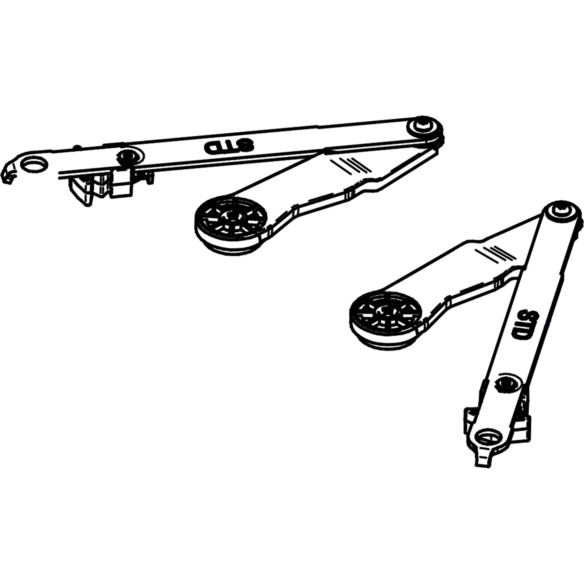 Schwarzes Scherenset Thule Slide-Out G2 Ducato mit zwei ausziehbaren Schienen und runden Laufrollen in technischer Zeichnung