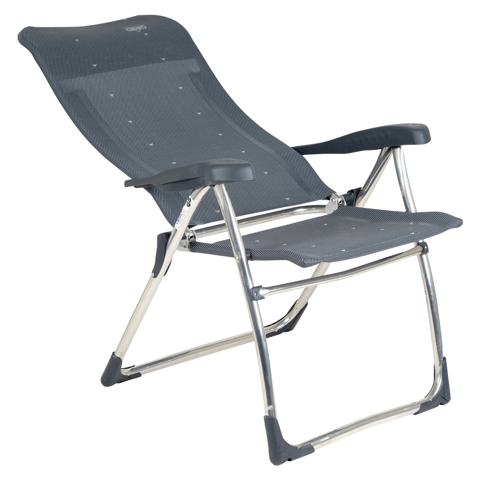 Campingstuhl XS AL/215 Classic in Anthrazit mit verstellbarer Rückenlehne, Armlehnen und silbernem Aluminiumgestell