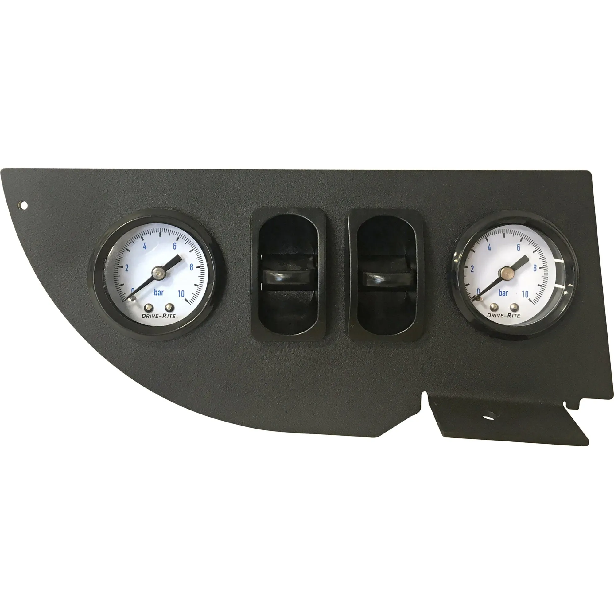 Schwarzes Bedienpanel des Airlift Maxi Luftfedersystems mit zwei Drive-Rite-Manometern bis 10 bar und zwei Bedienelementen