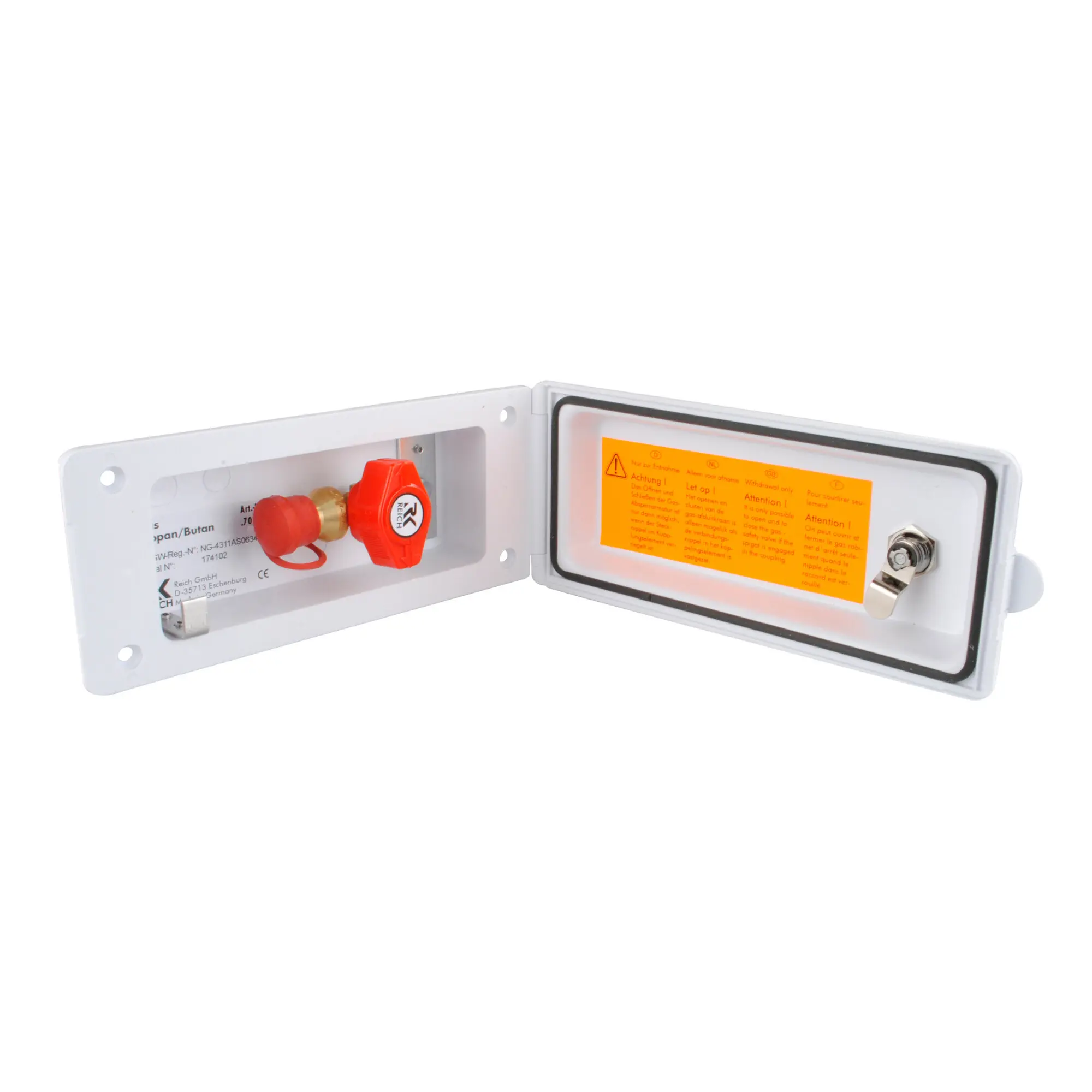 Außensteckdose Gas mit Schloss, weiß