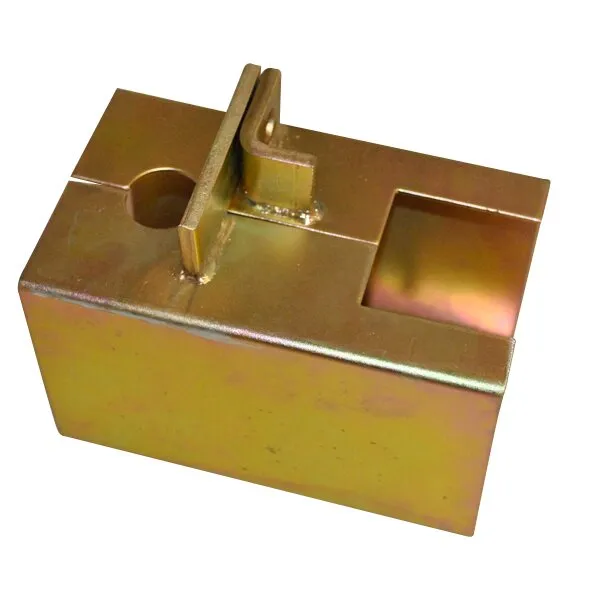 Klappbare Universal-Diebstahlsicherung aus goldfarben beschichtetem Metall mit Bügel, Aussparung und rechteckiger Öffnung