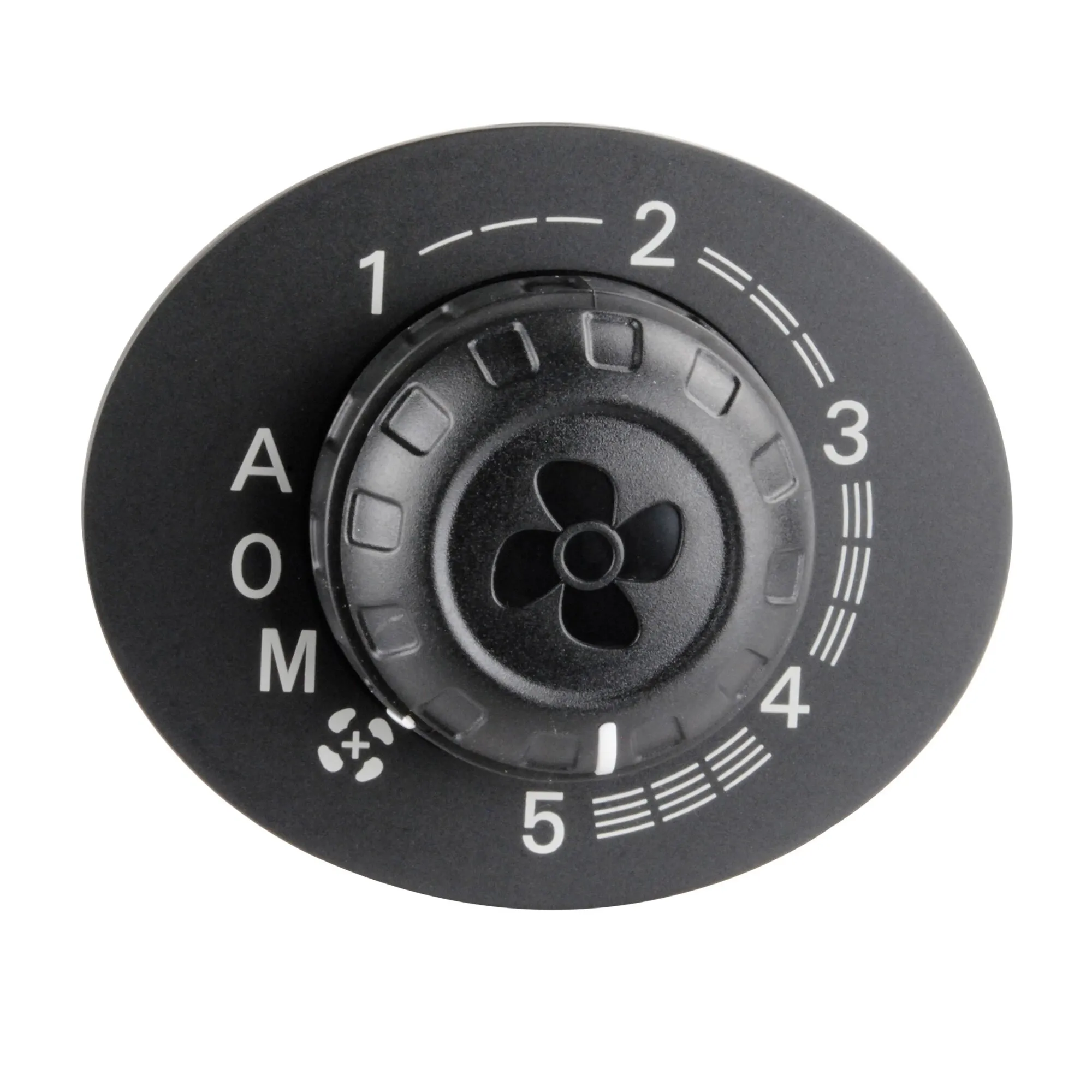 Schwarzes integriertes Bedienteil TEB-3/TEN-3 mit Drehregler, Gebläsesymbol und Stufen 0 bis 5