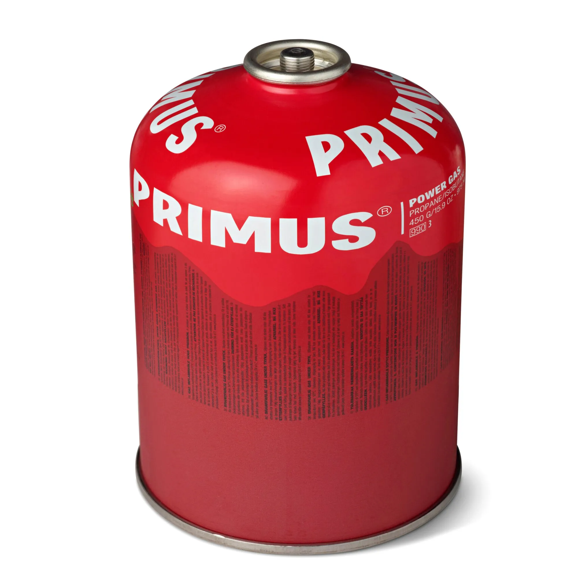 Rote Primus-Schraubventilkartusche Power Gas mit 450 g Propan-Isobutan-Gemisch und sichtbarem Schraubventil