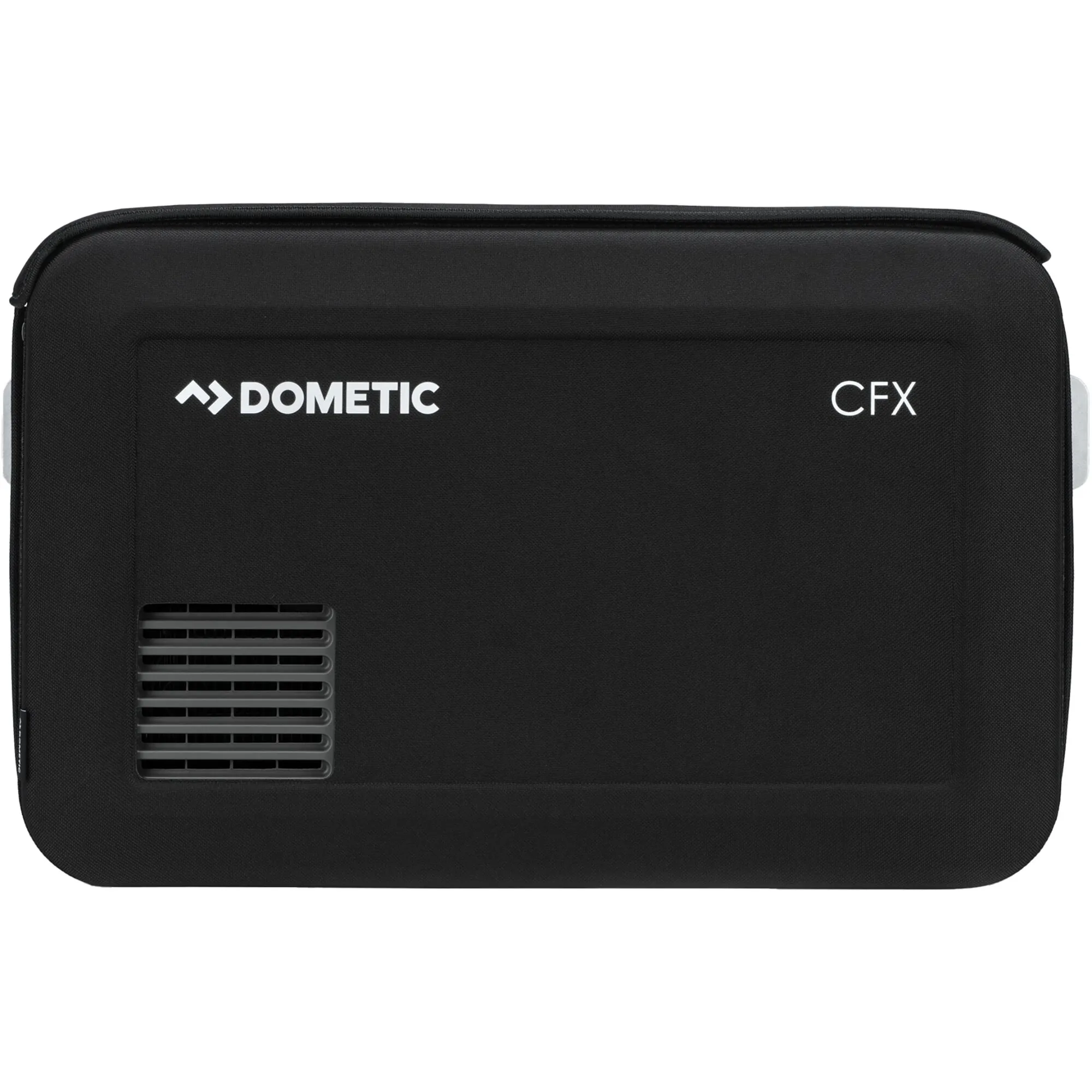 Schwarze Dometic CFX-Schutzhülle für die CFX5 35 mit Reißverschluss und seitlicher Belüftungsöffnung
