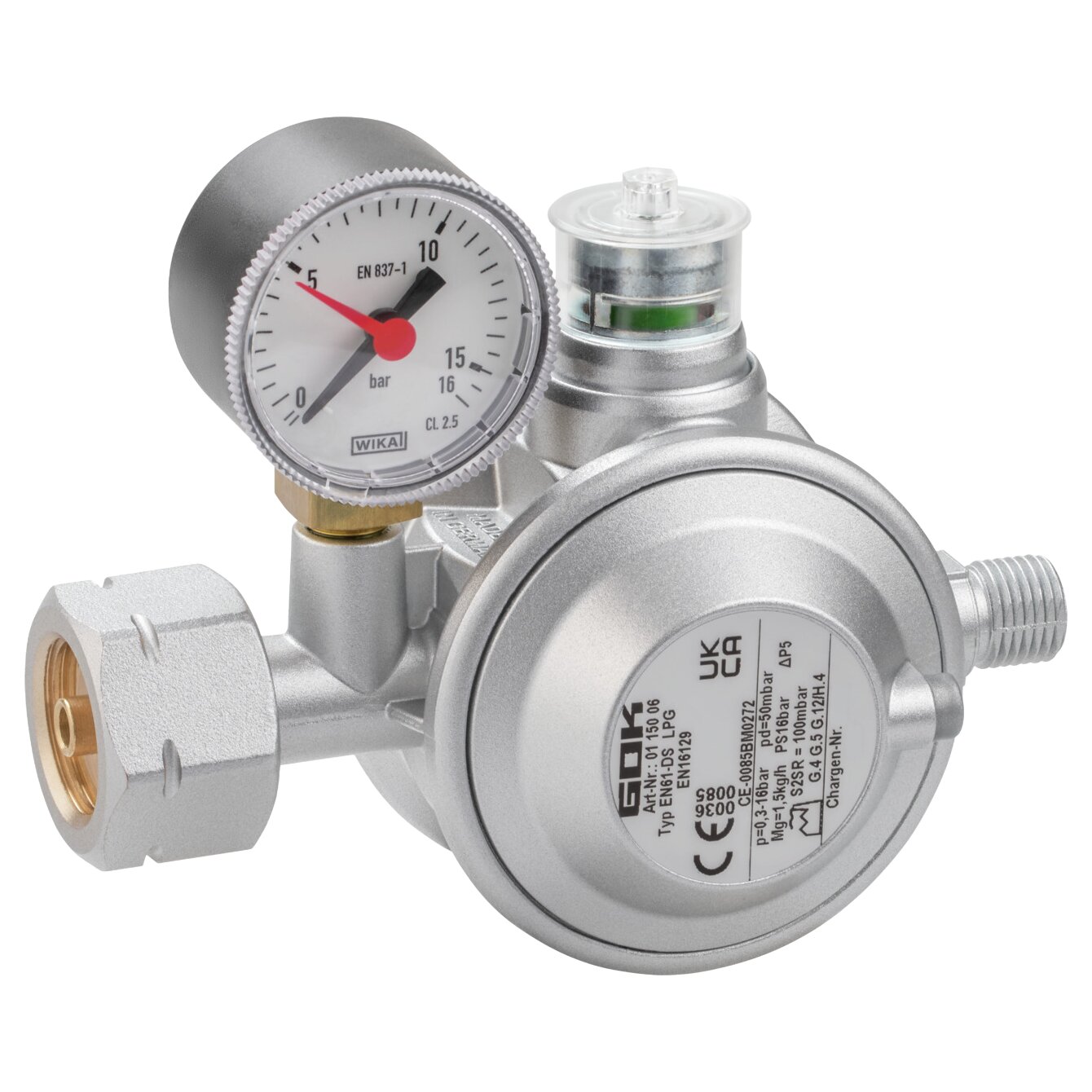 GOK Gasregler 1,5 kg/h Komb.A x G1/4LH-KN UEDS Man.