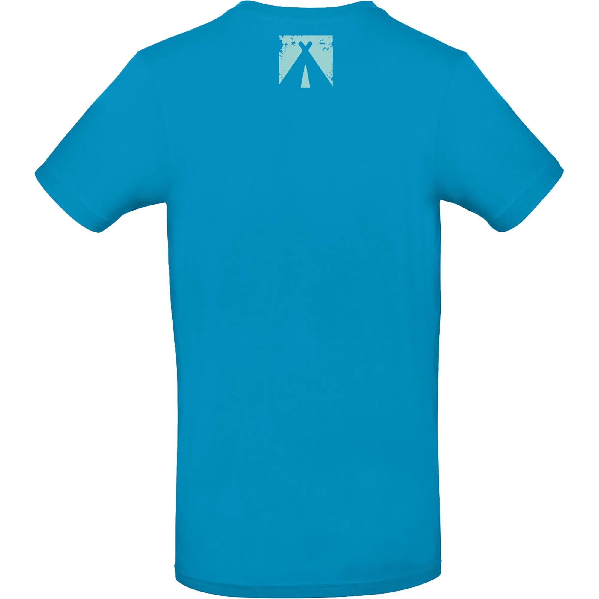 Hawaii-blaues T-Shirt Vanlife 1 in Größe XL mit kurzen Ärmeln und hellem Zeltmotiv auf der Brust