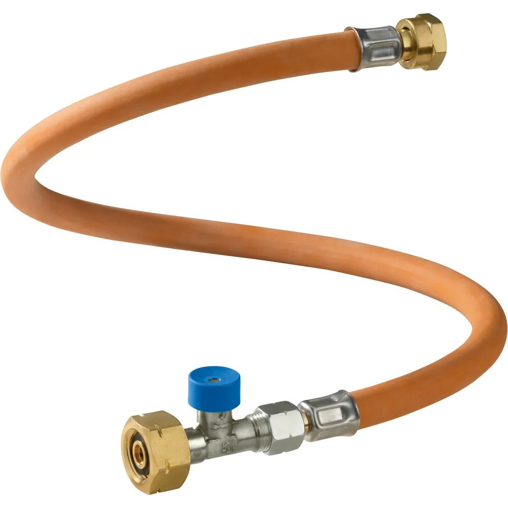 Orangefarbene Hochdruck-Schlauchleitung Caramatic ConnectDrive G.8 (EU-Shell), 450 mm, mit Messinganschlüssen und blauem Absperrventil