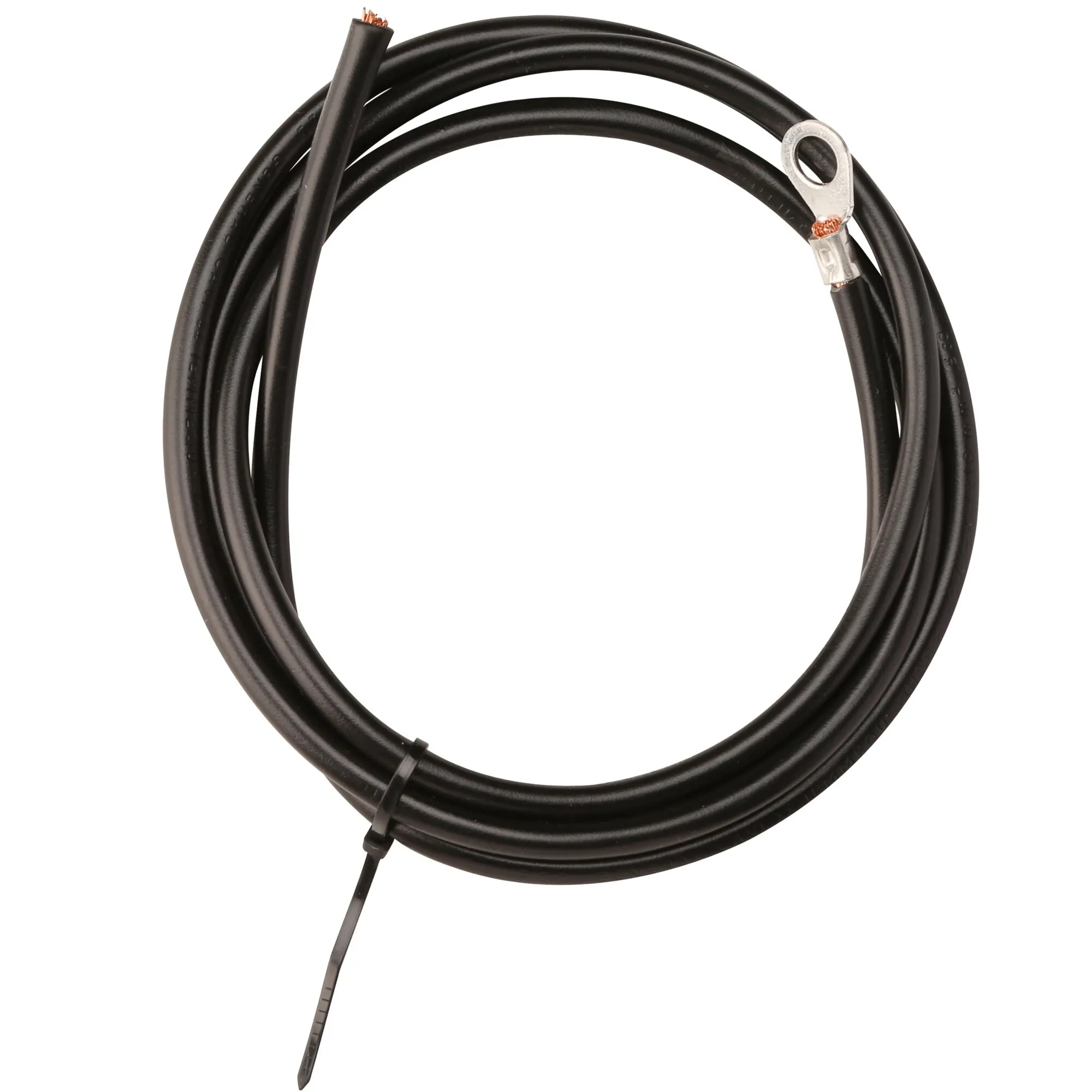 Schwarzer Anschlusskabelsatz für Ladebooster LB 50 mit Ringkabelschuh und abisoliertem Kabelende, zusammengerollt
