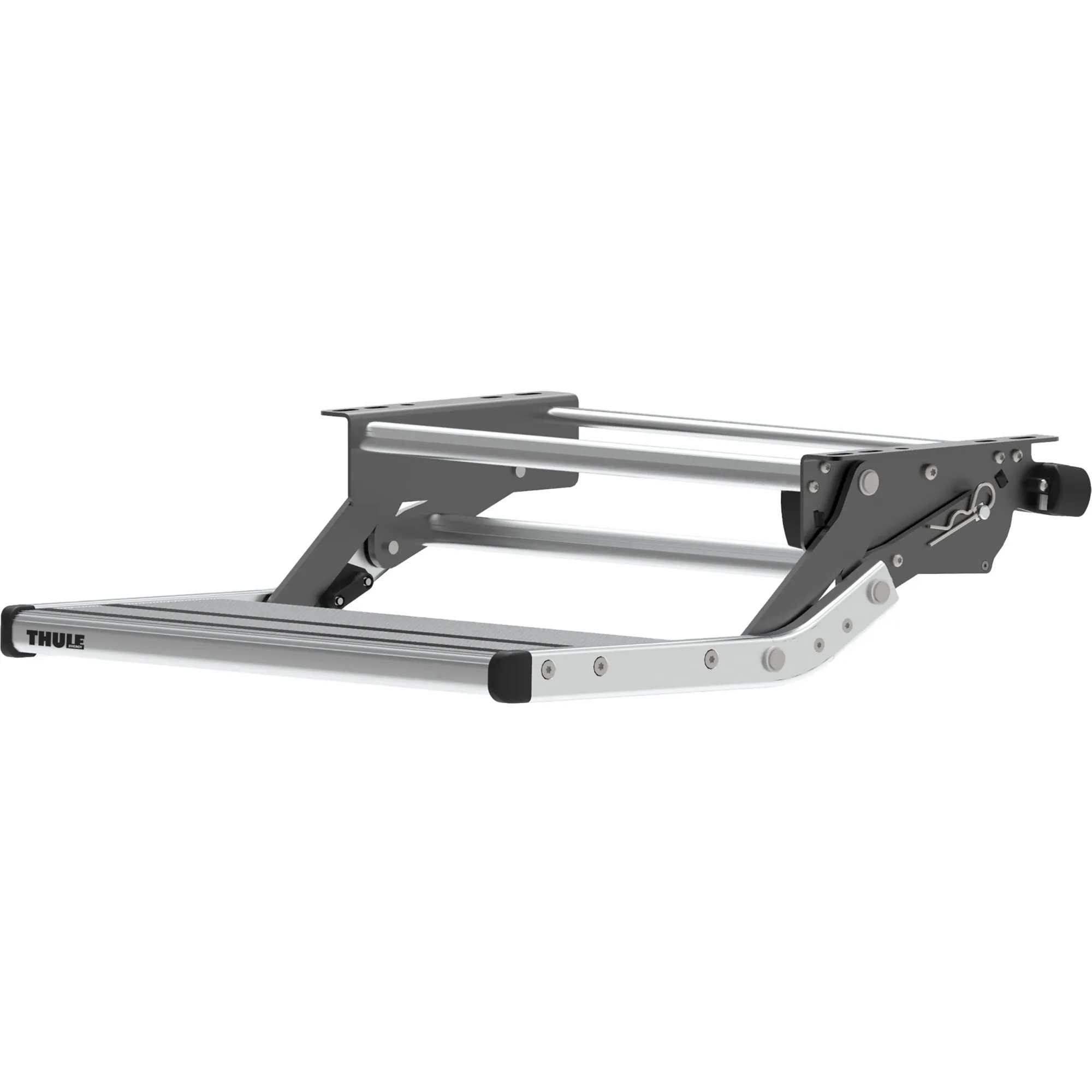 Elektrische Thule Single Step compact 12V 500 Trittstufe aus Aluminium mit ausziehbarer, geriffelter Stufe in Seitenansicht