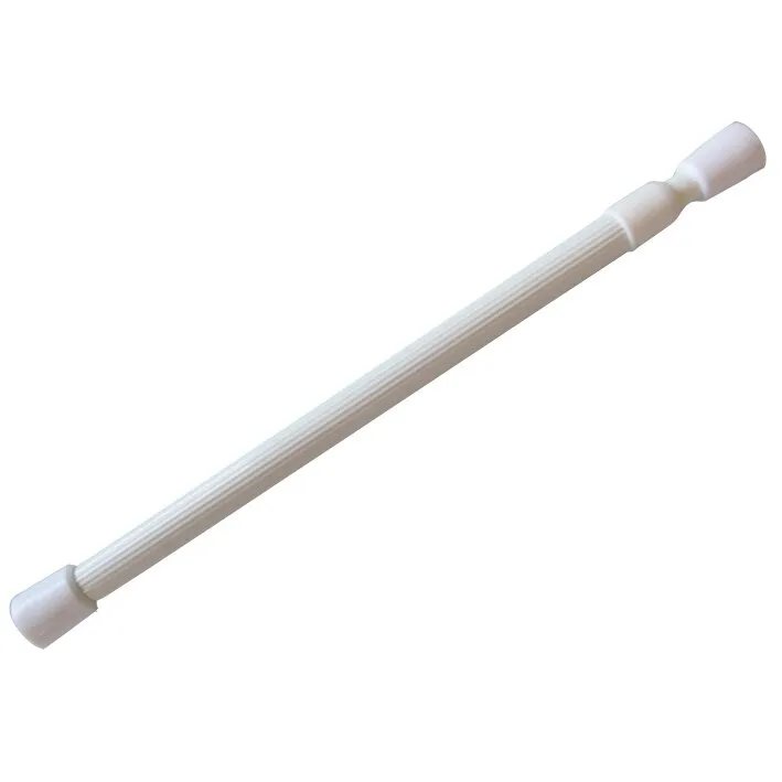 Weiße Spannstange Barkeeper mit geriffeltem Mittelteil und Endkappen, diagonal auf weißem Hintergrund dargestellt, 27 cm lang