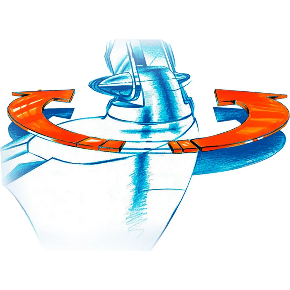 Technische Illustration der Sat-Anlage V 85 Vision Twin in Anthrazit mit zentralem Empfangskopf und orangefarbenem Ring on white background