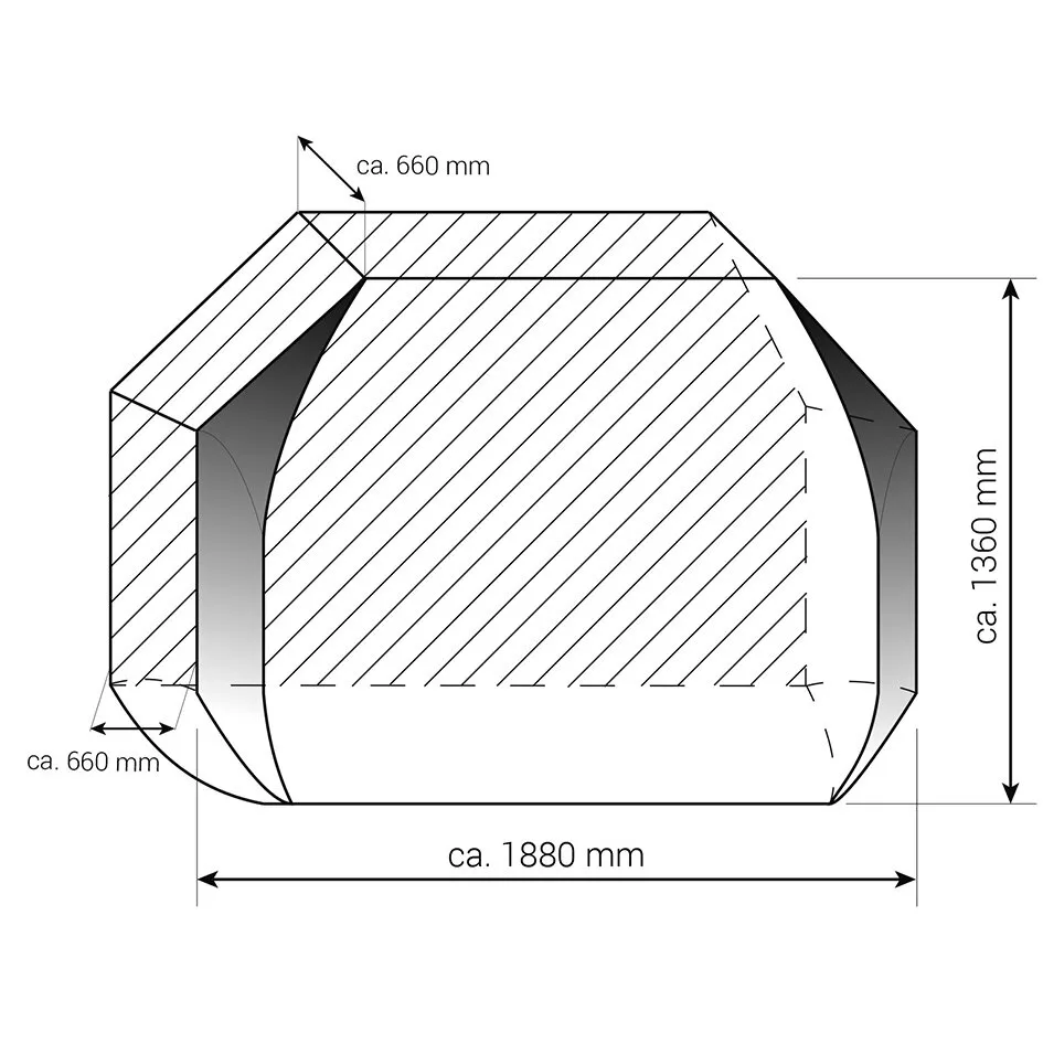Technische Zeichnung der Fahrradschutzhülle Basic Zwoo, 4 mit Maßen von etwa 1880 × 660 × 1360 mm