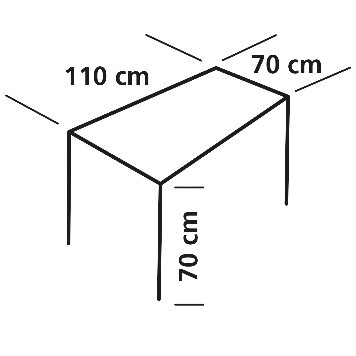 Bambus-Rolltisch Chambery mit rechteckiger Tischplatte, dargestellt mit den Maßen 110 × 70 × 70 cm