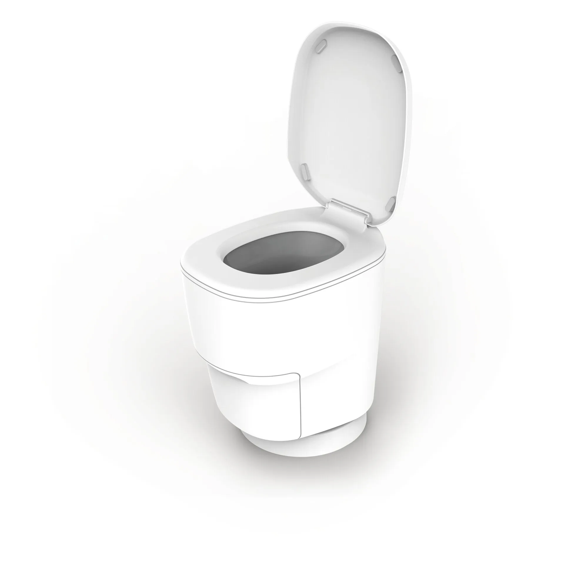 Weiße Clesana C1 Verschweiß-Toilette mit rundem Sockel, geöffnetem Deckel und sichtbarer ovaler Toilettenöffnung