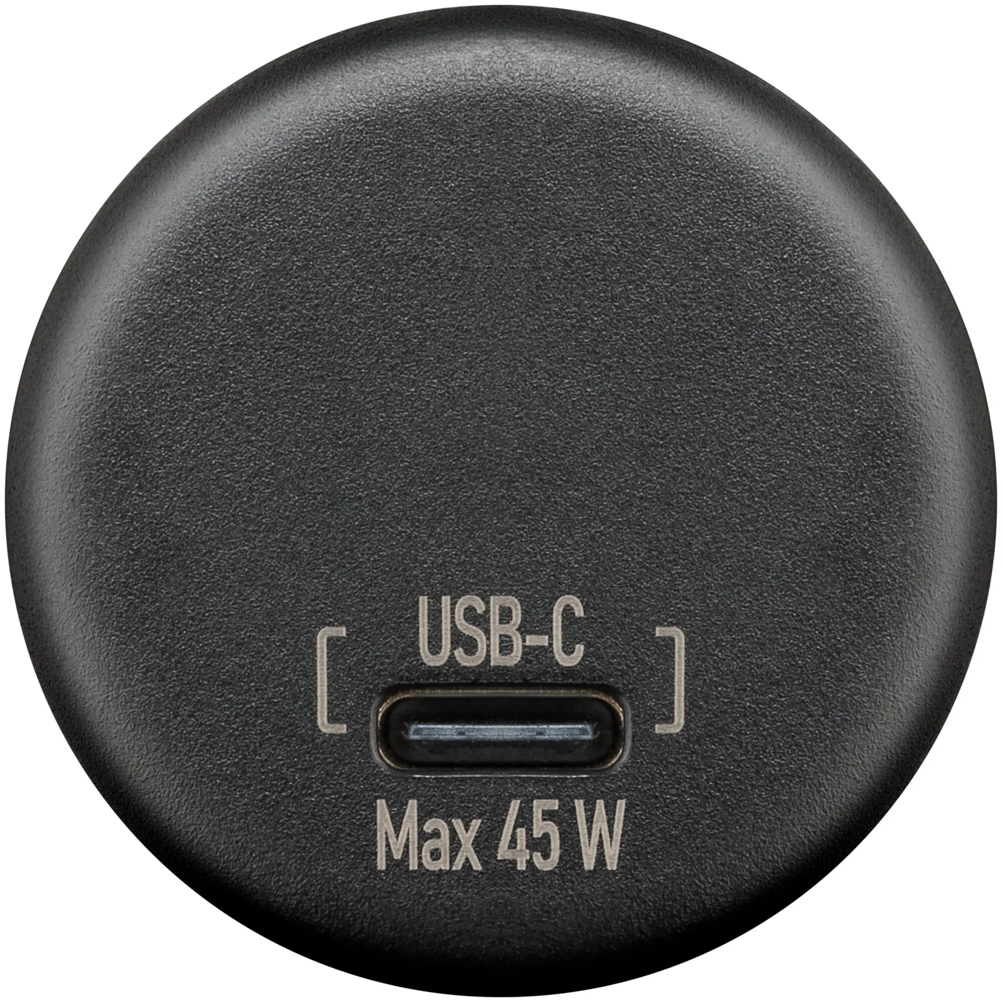 Schwarzes rundes Einbauladegerät mit sichtbarer USB-C-Buchse und der Kennzeichnung Max 45 W