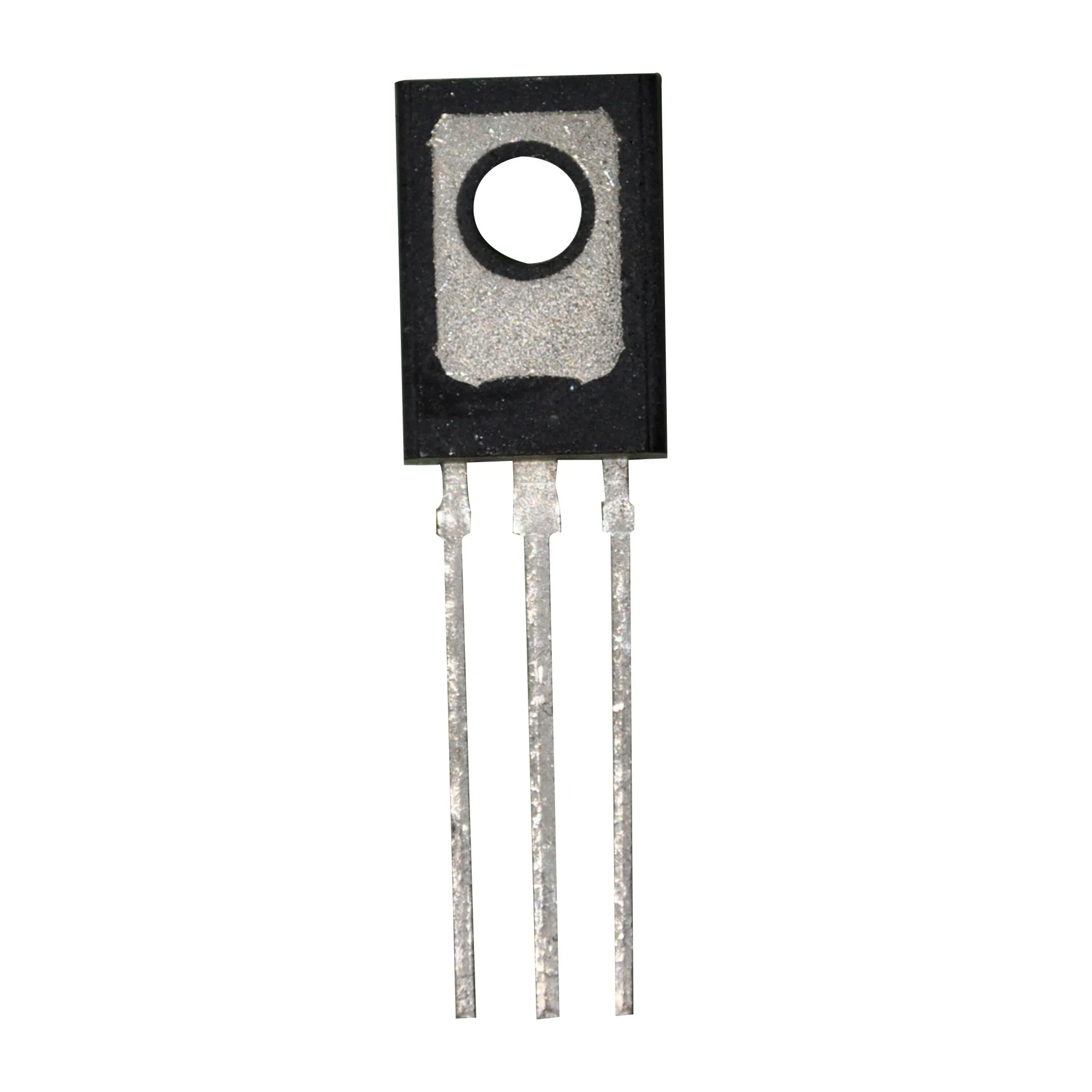 Transistor BD 680 A im schwarzen TO-220-Gehäuse mit silberner Montagefläche, Bohrung und drei Anschlussbeinchen