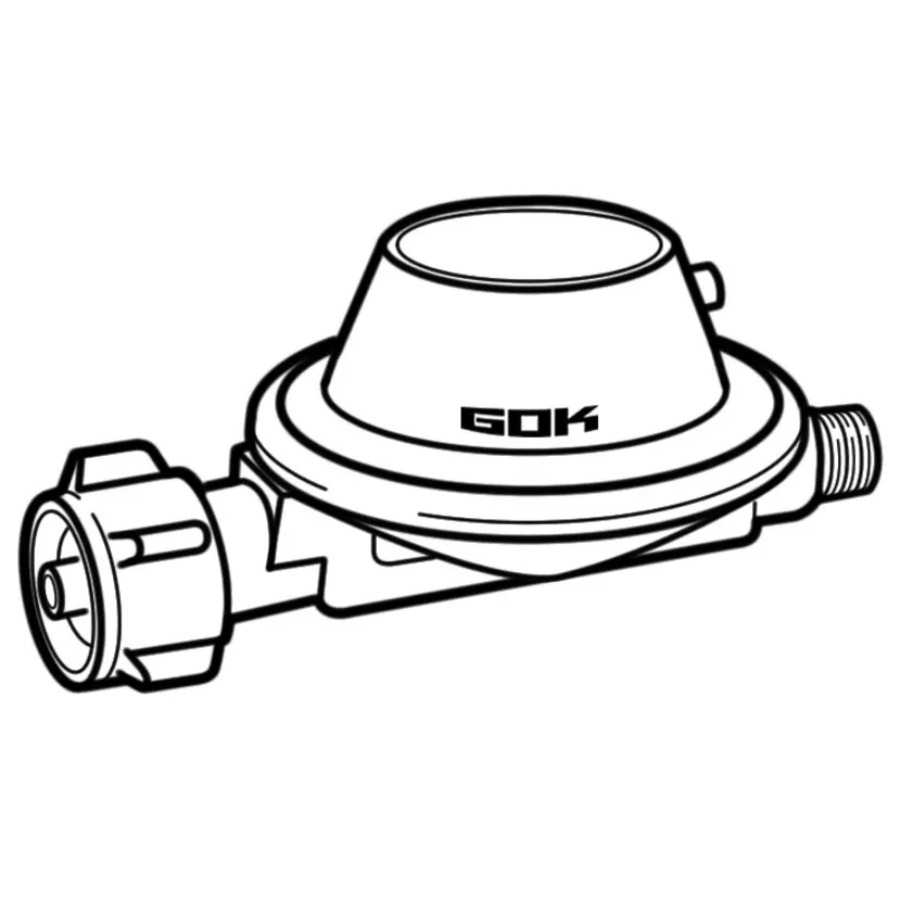 Gerader GOK-Niederdruckregler für Gasflaschen, 0,8 kg/h, mit rundem Gehäuse und seitlichen Anschlüssen geschniegelt
