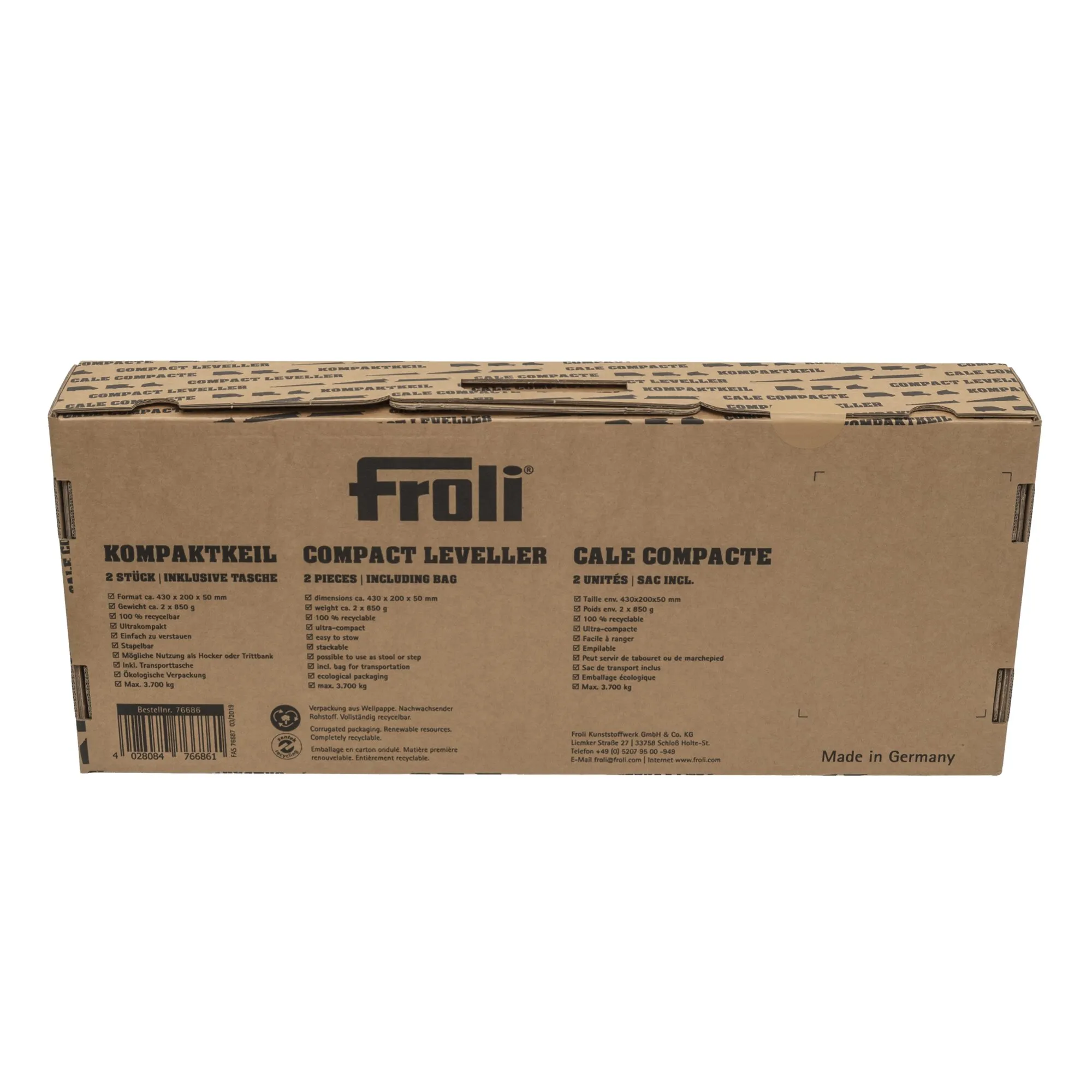 Kartonverpackung des FrolI Auffahrkeil Kompakt Sets Green Edition mit zwei Stück und Transporttasche