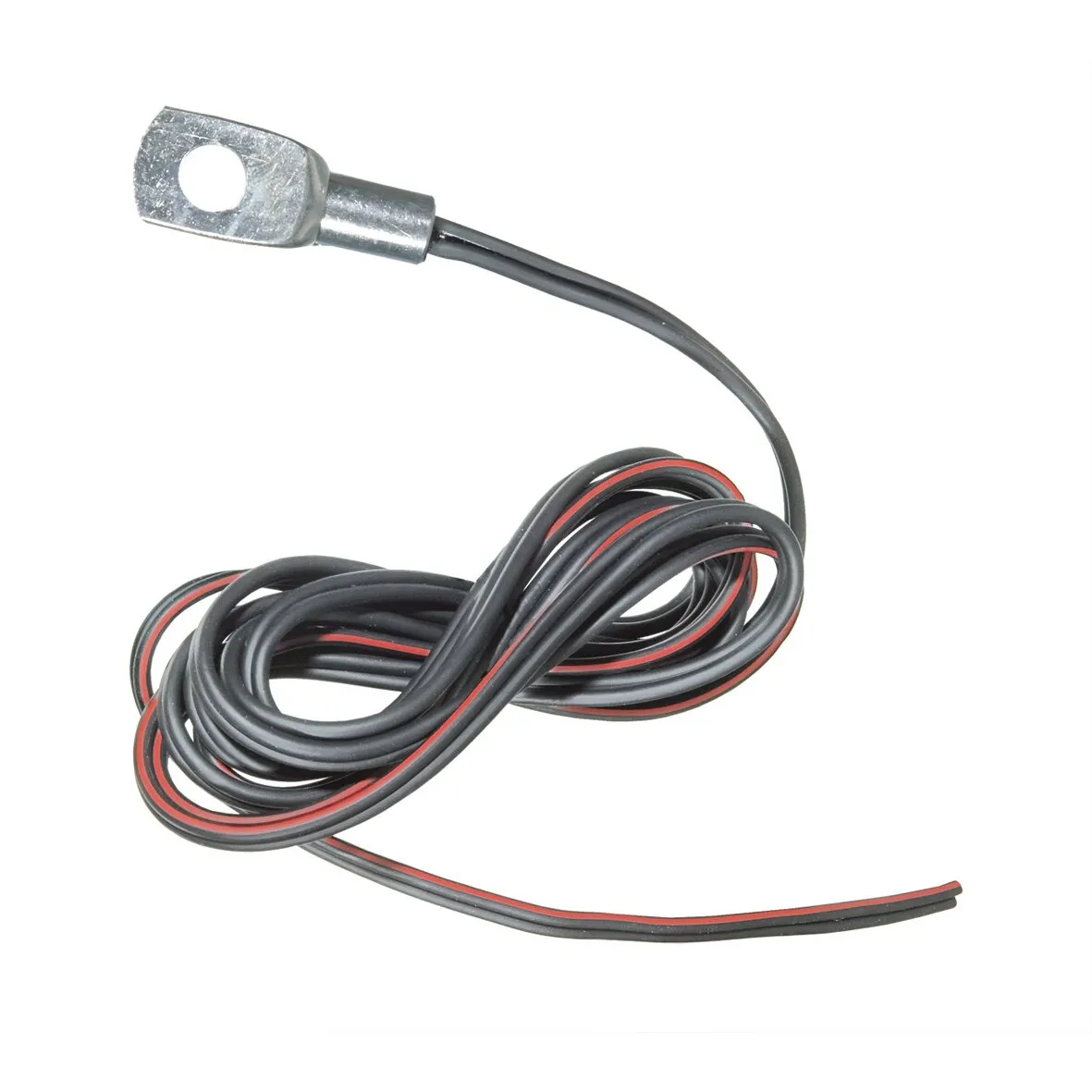 MT-Temperatursensor mit metallischer Ringöse und langem schwarzen Anschlusskabel mit roter Markierung