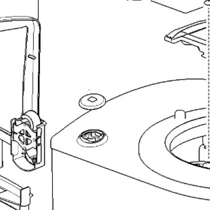 Technische Detailzeichnung eines runden Schauglases auf einem gebogenen Behälterdeckel neben einer Rohrleitung