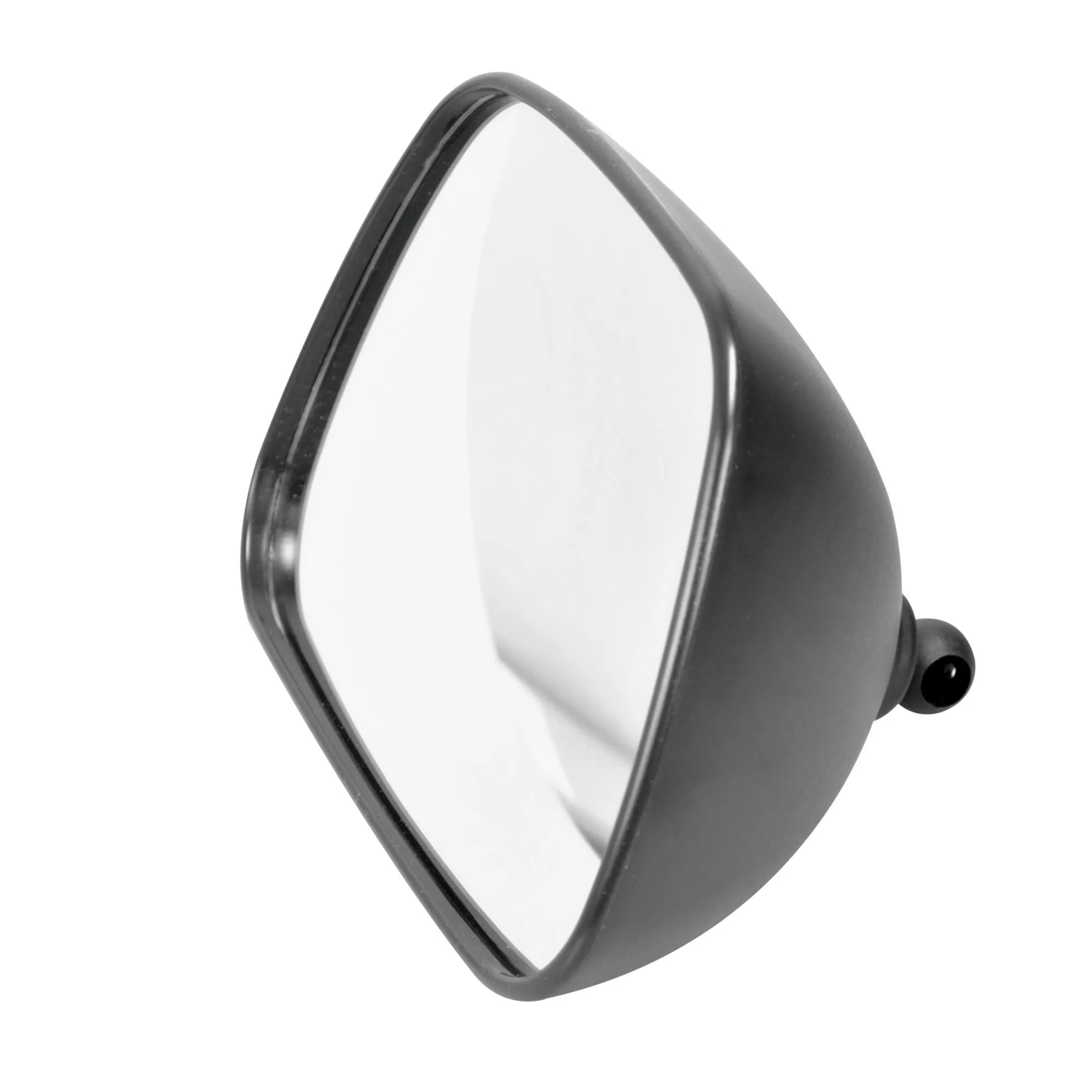 Schwarzer konvexer Spiegelkopf Aero Mirror Grand Convex in seitlicher Detailansicht mit rundem Befestigungszapfen