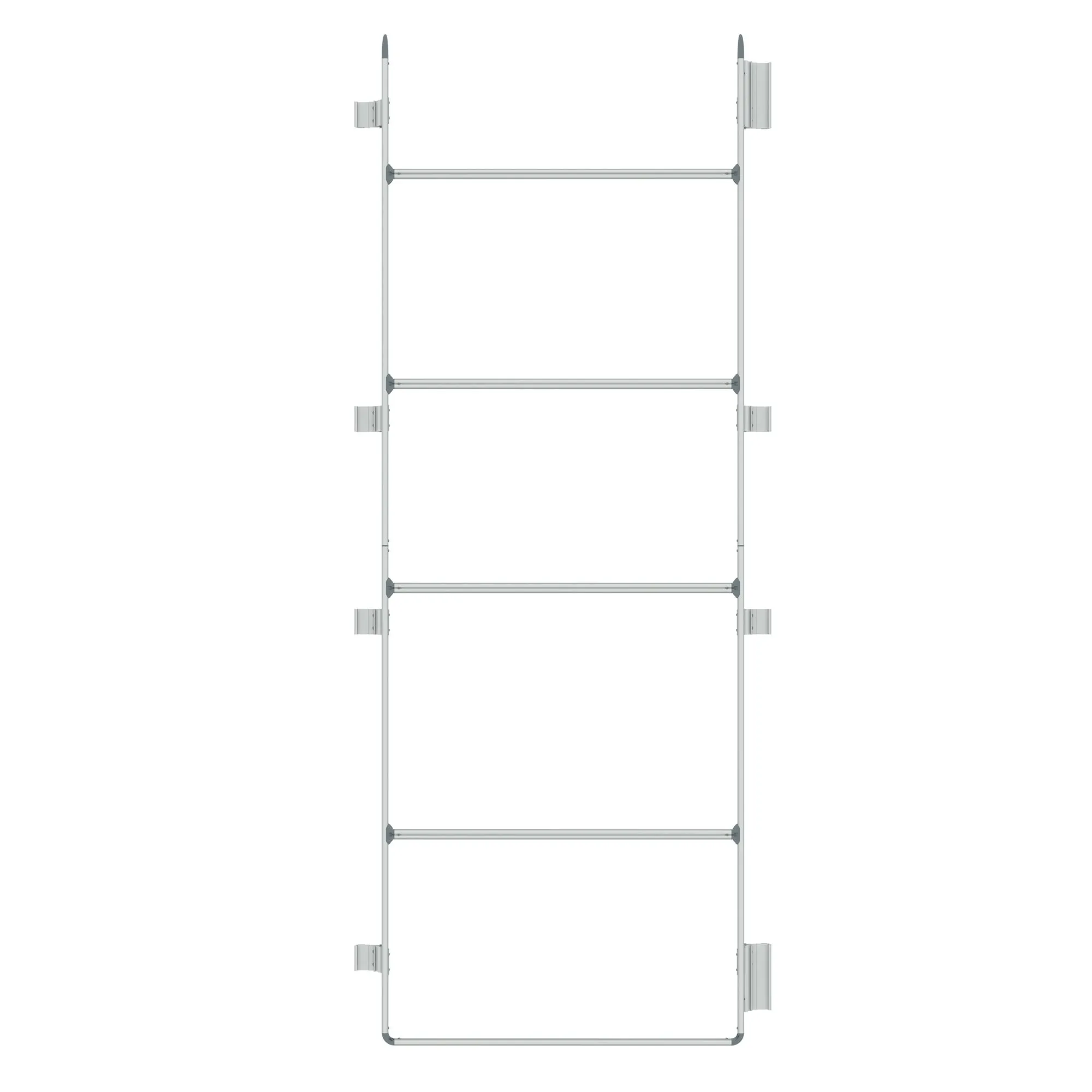 Silberfarbene Dachreling Roof Rail für Ducato Maxi XL mit zwei Längsschienen, fünf Querstreben und Befestigungshaltern in Draufsicht