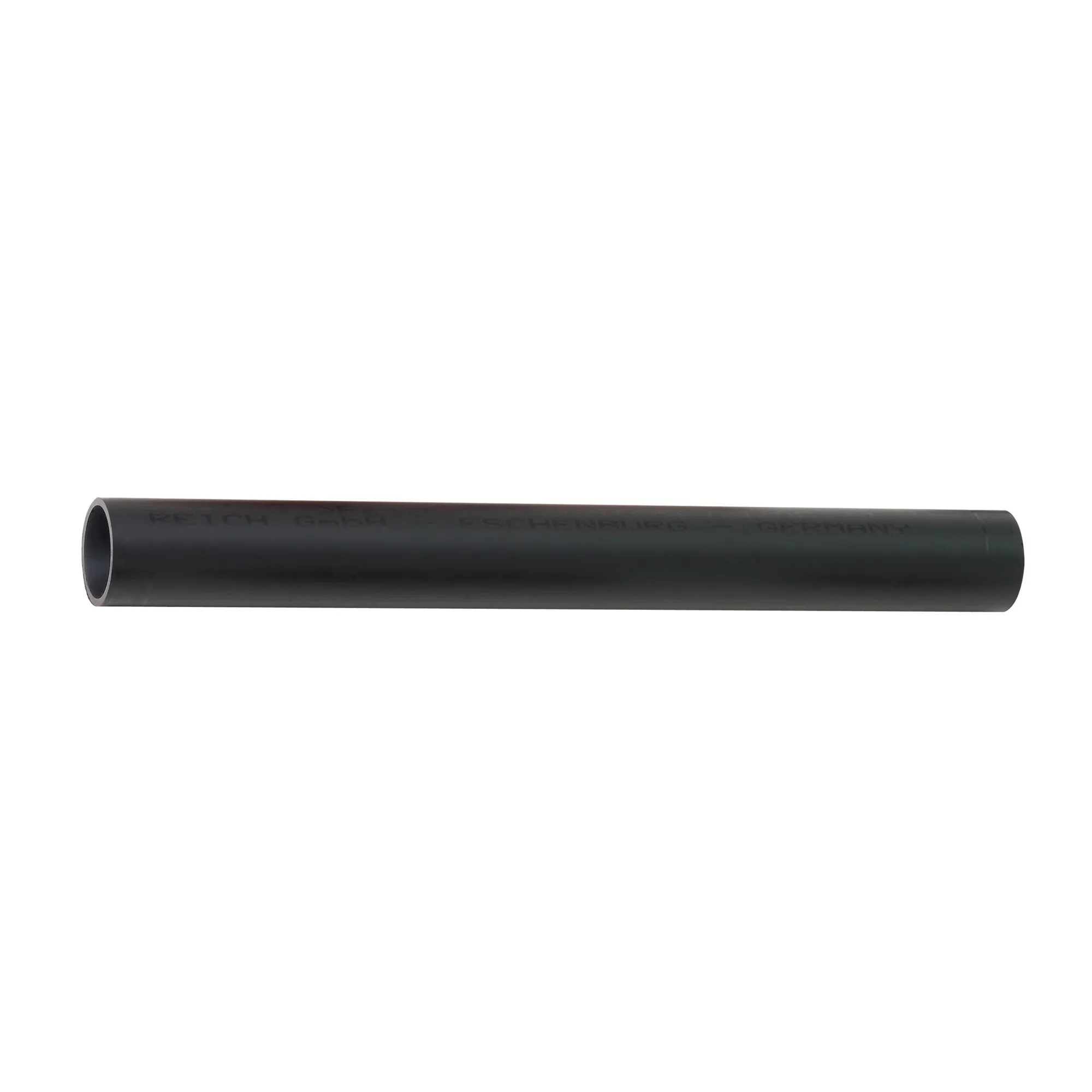 Schwarzes zylindrisches Rohr 28 x 1,5 mm, 2 m lang, horizontal mit sichtbarer offener Stirnseite