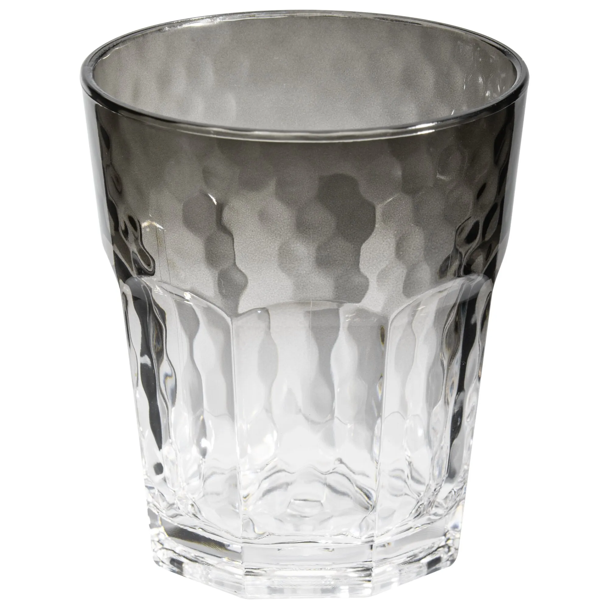 Rauchgraues Trinkglas aus Glas mit facettiertem Muster, dickem Boden und geradem Rand, 200 ml