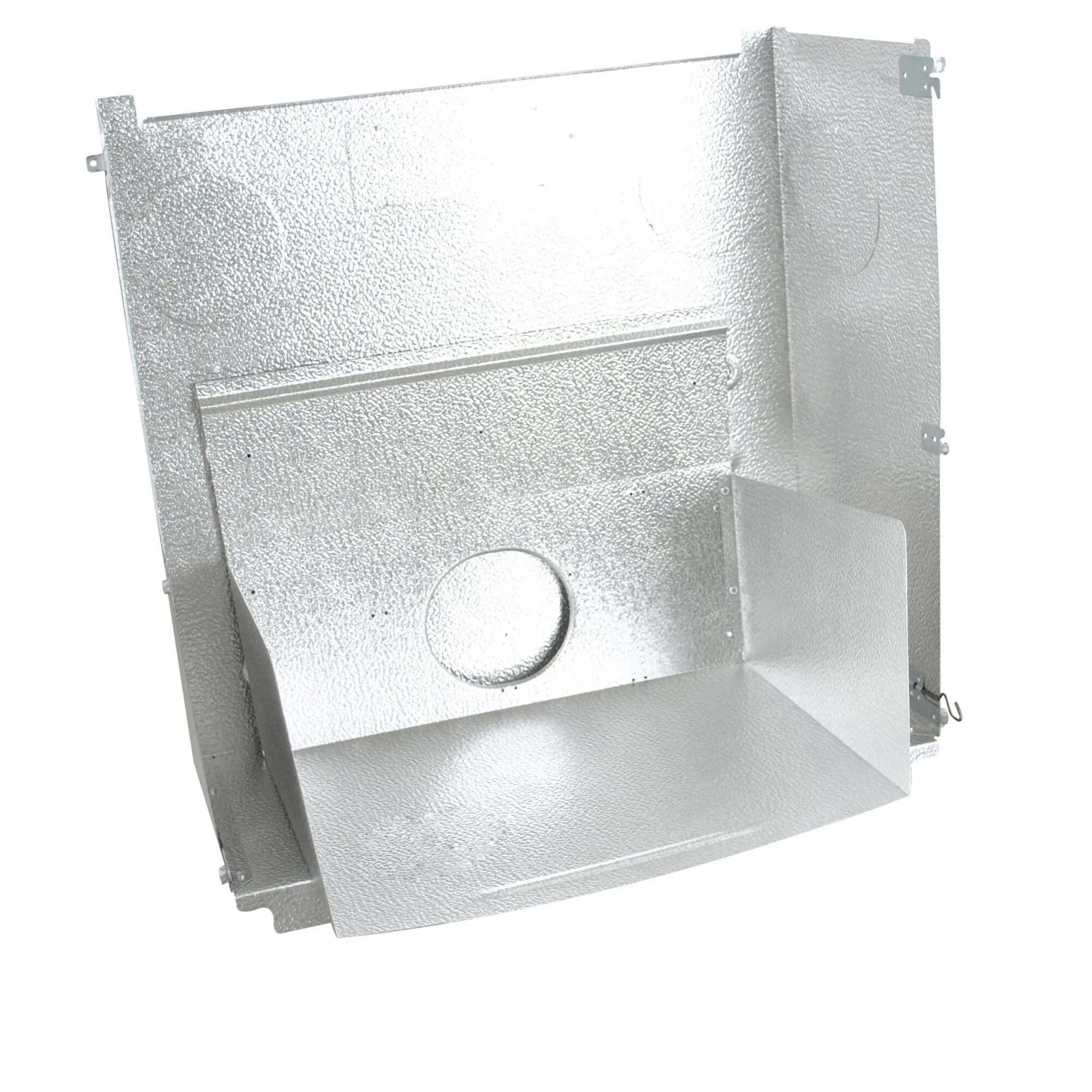 Silberner Einbaukasten aus strukturiertem Metall mit Montagewinkeln und runder Öffnung für Trumatic S 5002 ab 05/93