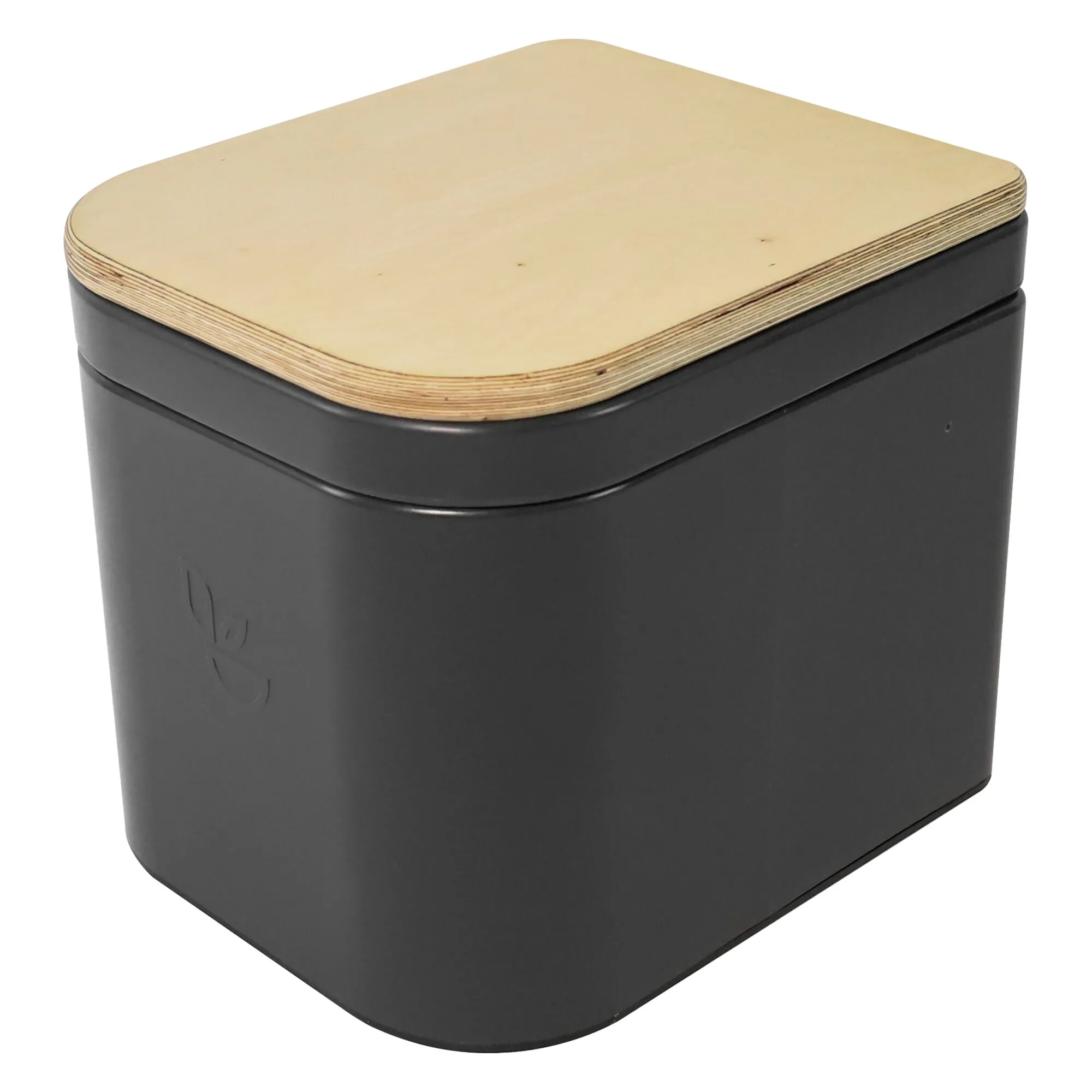 Trenntoilette Trelino Origin M in schwarzer, abgerundeter Box mit geschlossenem Deckel aus hellem Schichtholz