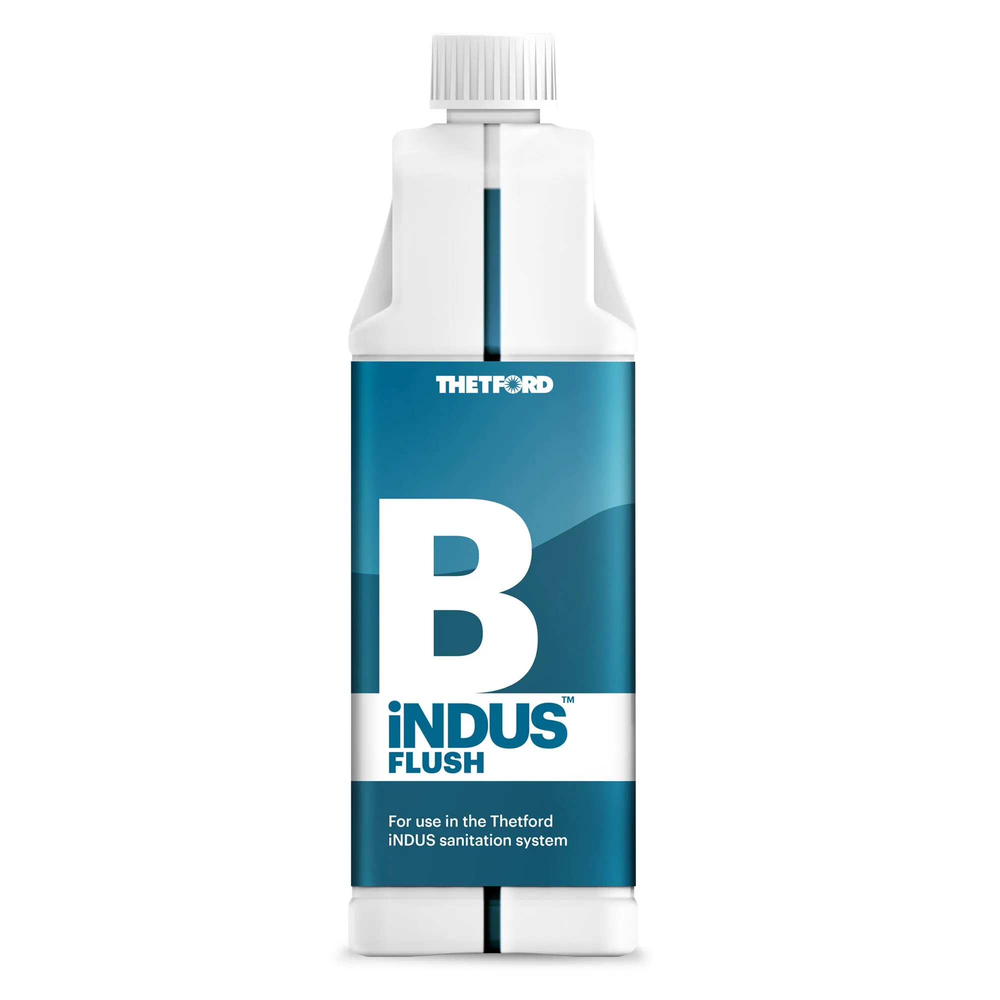 Weiße Flasche Thetford B iNDUS Flush Sanitärzusatz für das Thetford iNDUS-Sanitärsystem