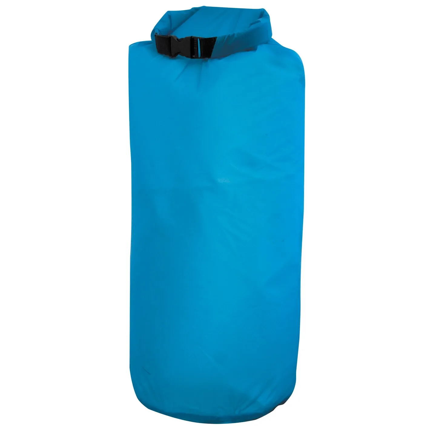 Blauer wasserdichter Packsack in Größe M mit zylindrischer Form, Rollverschluss und schwarzer Steckschließe