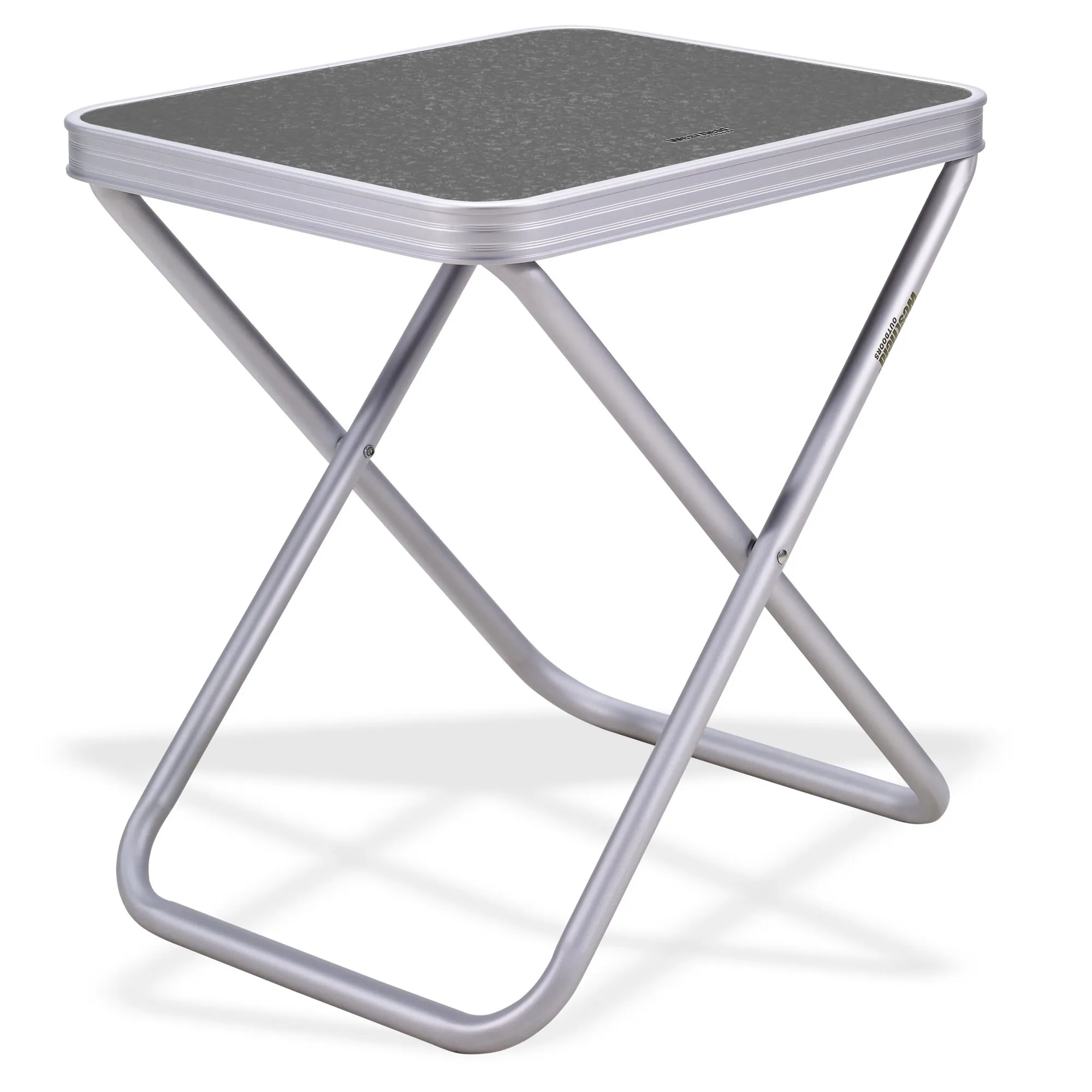 Silberfarbener Klapphocker mit quadratischer, dunkelgrauer Platte und abgerundeten Ecken, 49 cm Be-Smart Stool Top
