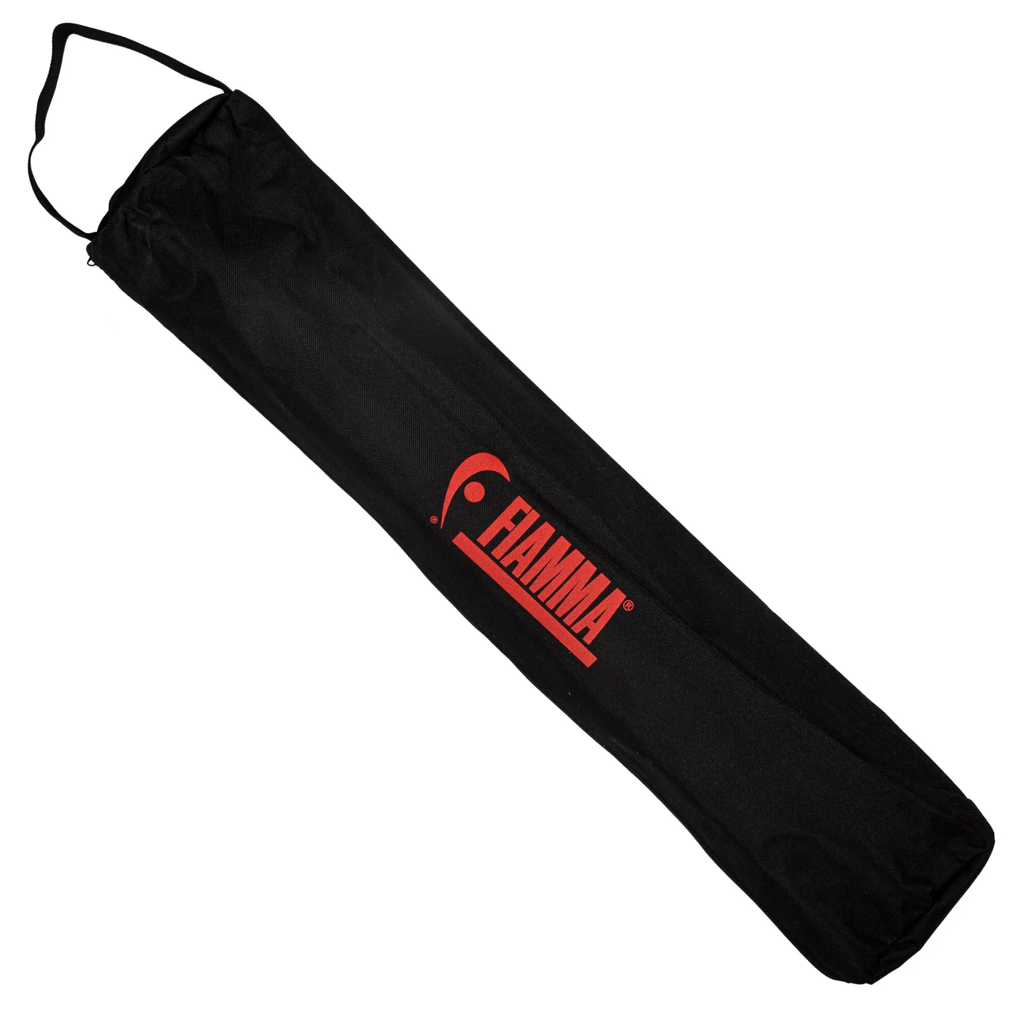 Schwarze zylindrische Transporttasche Kit Frame Cargo Back mit rotem ELMIN-Trail-Logo und Tragekordel