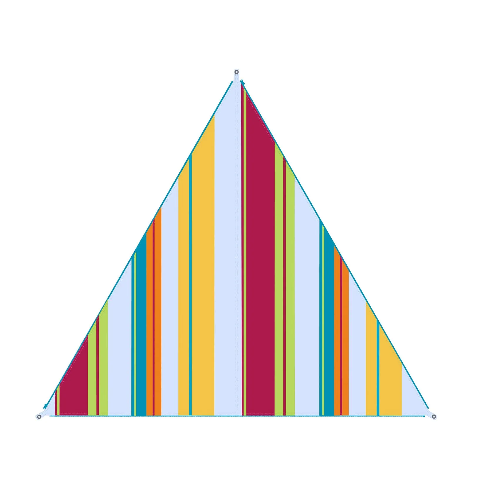 Dreieckiges Sonnensegel Zip Canvas Caribbean im Streifendesign Hawaii mit bunten vertikalen Streifen und Befestigungsösen
